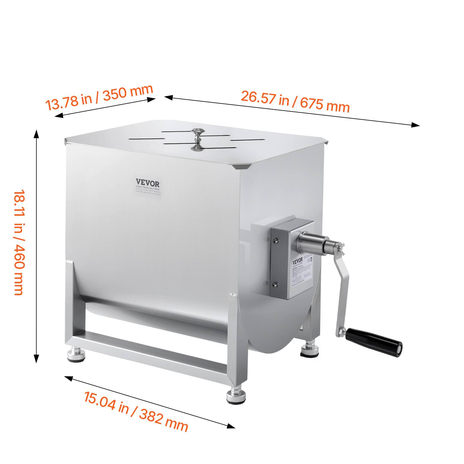 - Width: 26.57 in / 675 mm
- Depth: 13.78 in / 350 mm
- Height: 18.11 in / 460 mm
- Base Width: 15.04 in / 382 mm