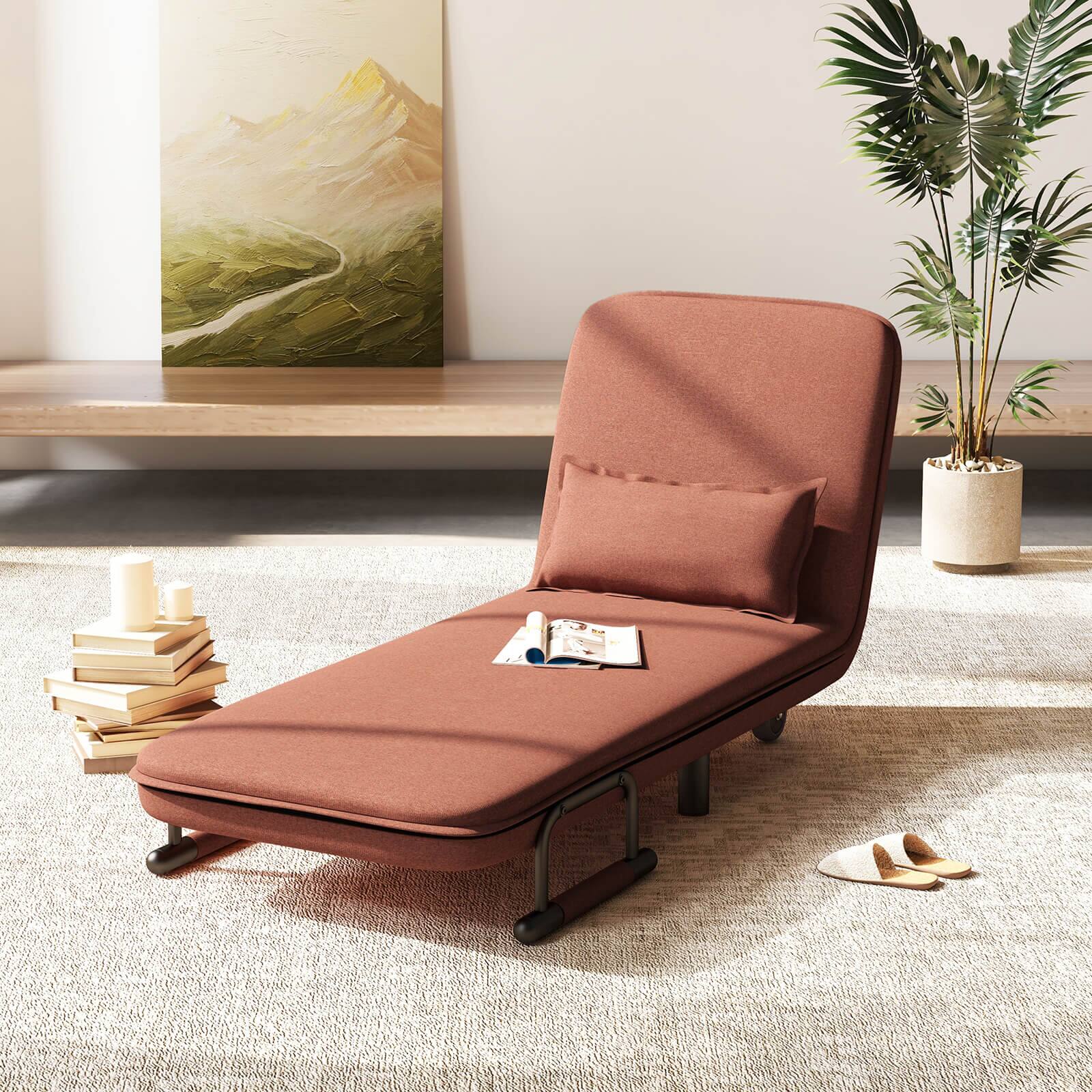Alt View 3. Costway - Costway 3-in-1 Convertible Sofa Bed with 5-Position Adjustable Backrest & Lumbar Pillow Brown - Brown.
