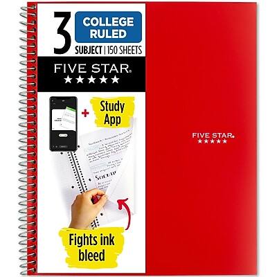 COLLEGE RULED
3 SUBJECT | 150 SHEETS
FIVE STAR
Study App
Fights ink bleed
FIVE STAR