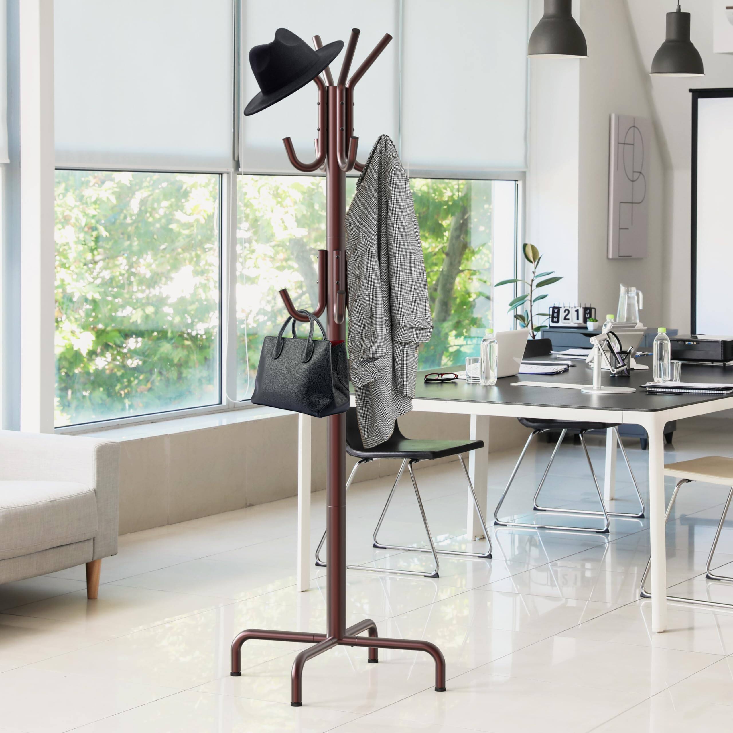 Alt View 4. Refined Abode Design - Standing Coat And Hat Hanger Organizer Rack - Red.
