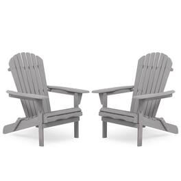 HTUTWOO - Set of 2 Wooden Folding Adirondack Chair,Wood Lounge Patio Chair for Garden,Outdoor Lounge Patio Chair for Lawn Backyard - Gray