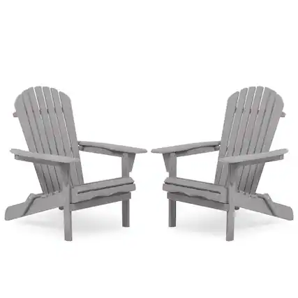 Front. HTUTWOO - Set of 2 Wooden Folding Adirondack Chair,Wood Lounge Patio Chair for Garden,Outdoor Lounge Patio Chair for Lawn Backyard - Gray.