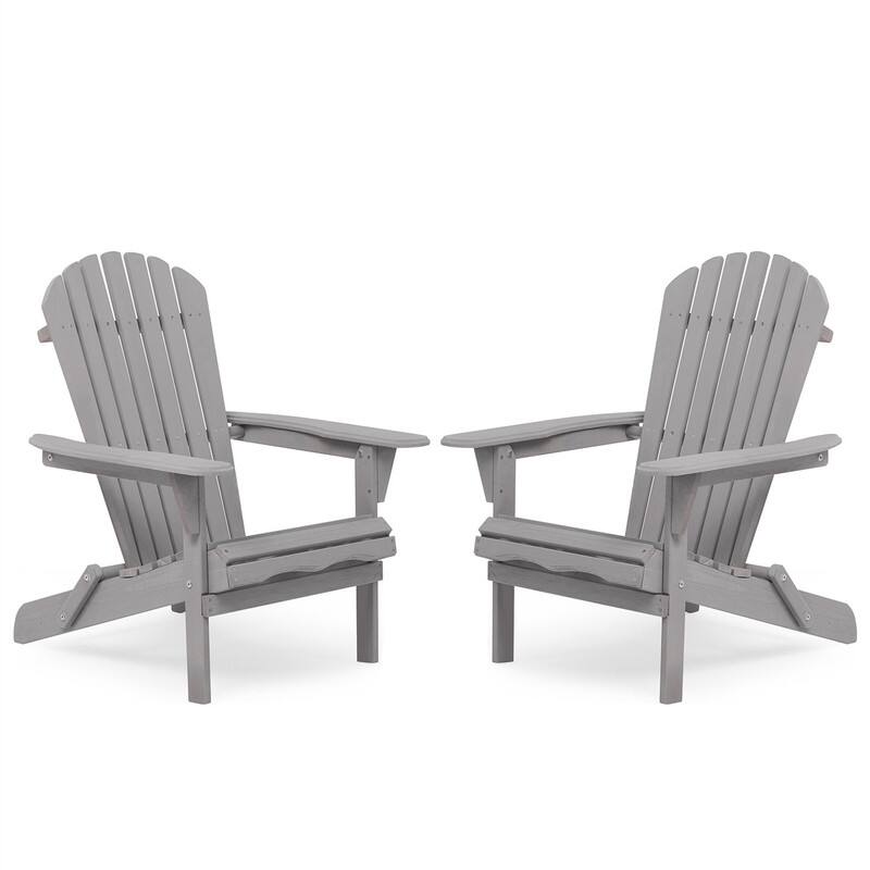 Front. HTUTWOO - Set of 2 Wooden Folding Adirondack Chair,Wood Lounge Patio Chair for Garden,Outdoor Lounge Patio Chair for Lawn Backyard - Gray.