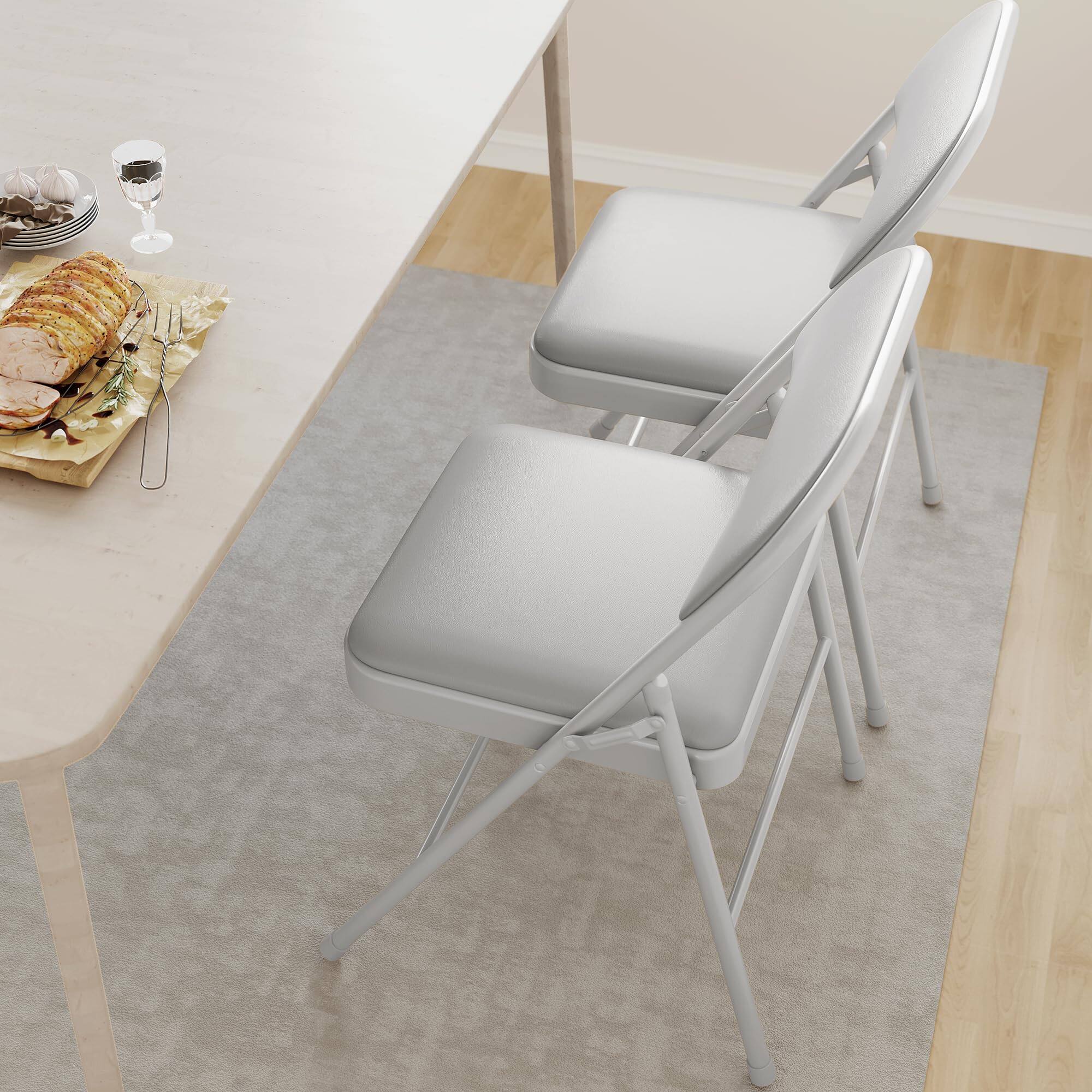 Alt View 2. Homhougo - 2 Pack Grey Folding Chairs with Padded Cushion and Back, Folding Chairs for Outside - Gray.