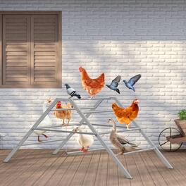 Oumilen - A-Frame Metal Chicken Perch Ladder with 2 Hanging Swings, Large Poultry Roost Play Stand for Chickens Ducks Pigeons - Gray