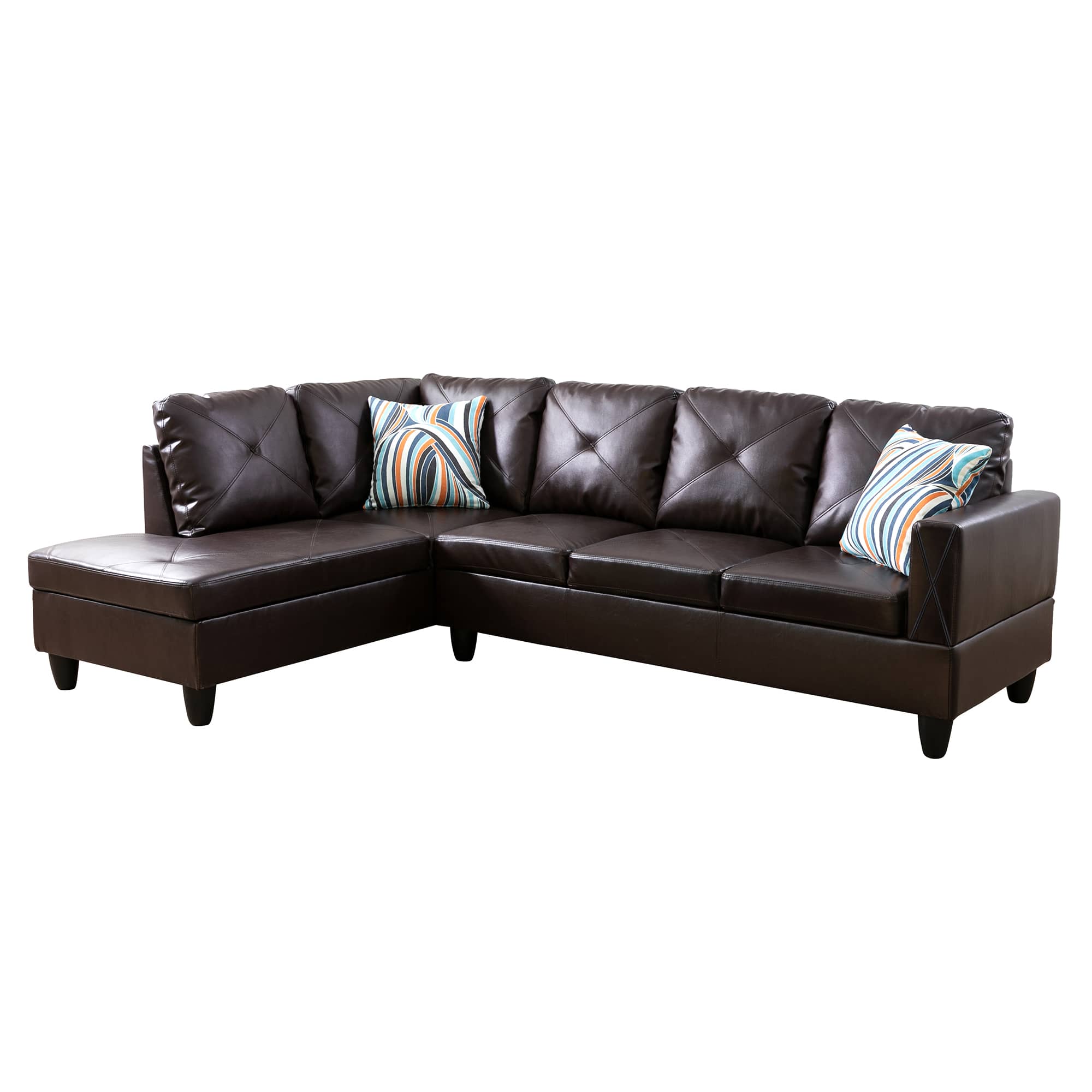 Alt View 4. Boyel Living - Premium Semi PU Upholstered Sofa Solid Wood Frame Double Spring with Left Chaise Lounge - Dark Brown.
