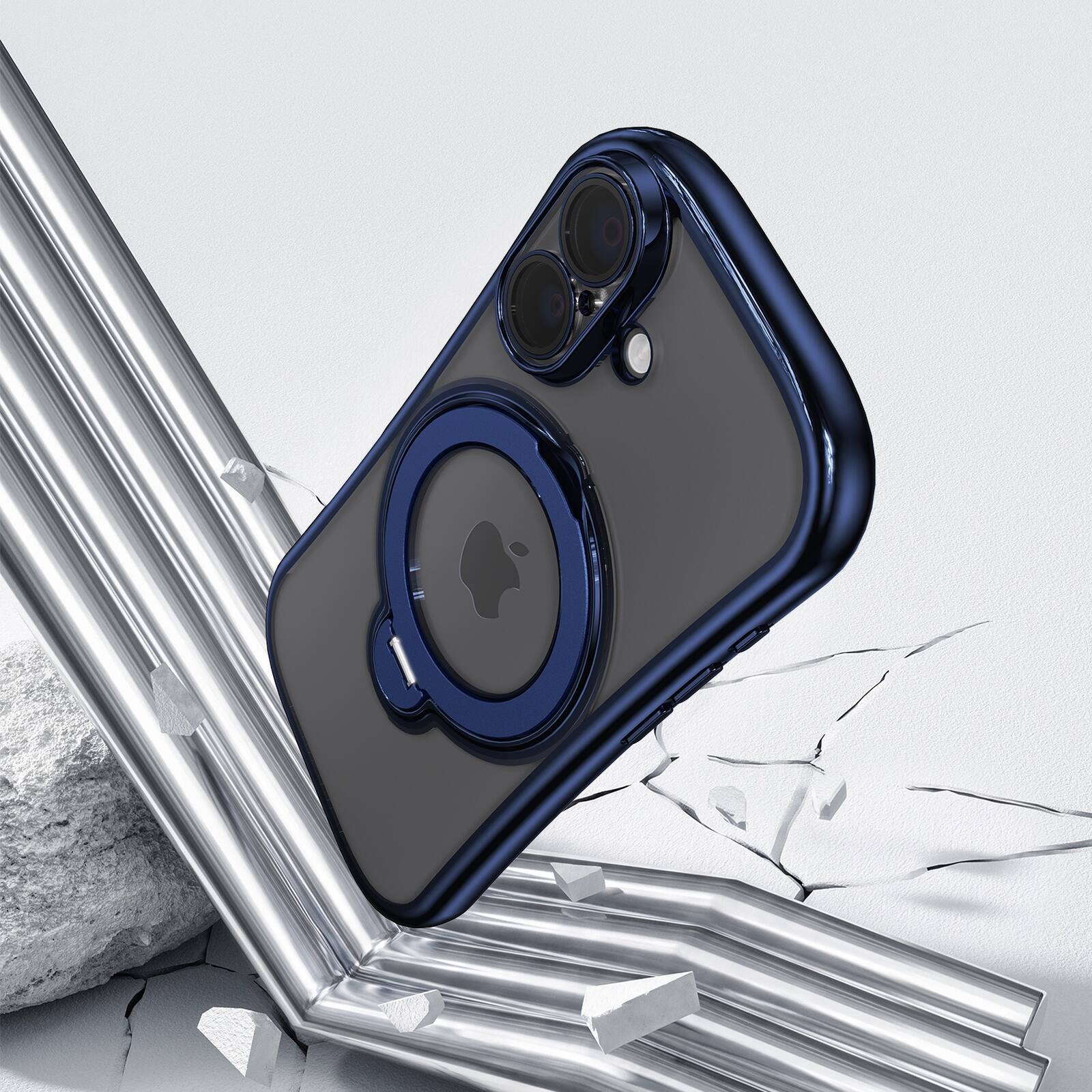 Alt View 2. Dteck - Magnetic Case for Apple iPhone 17 with 360 Ring Stand and Strap, Shockproof TPU Protective Cover Built-in Lens Protector - Blue.