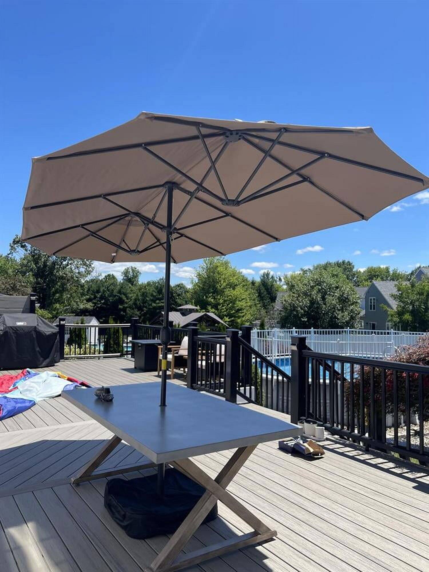 Back. Kadyn - Outdoor Garden UmbrellaMarket Umbrella13 Feet Double Sided Patio Twin Table Umbrella with Crank Handle Orange - Orange.