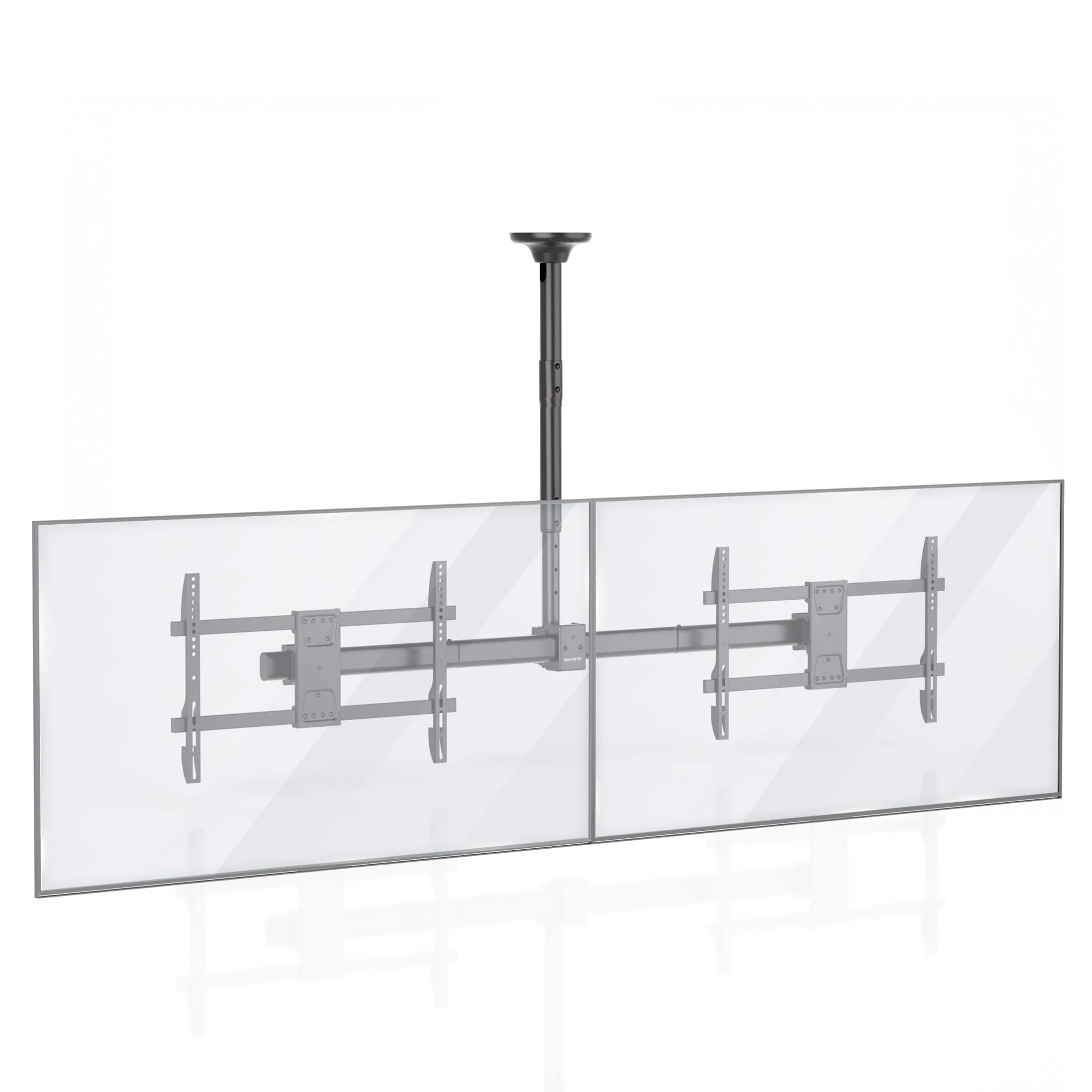 Mount-It! - Dual TV Ceiling Mount with Short Pole for 32–70 Inch Screens, Adjustable Height, 110 lb Capacity - Black