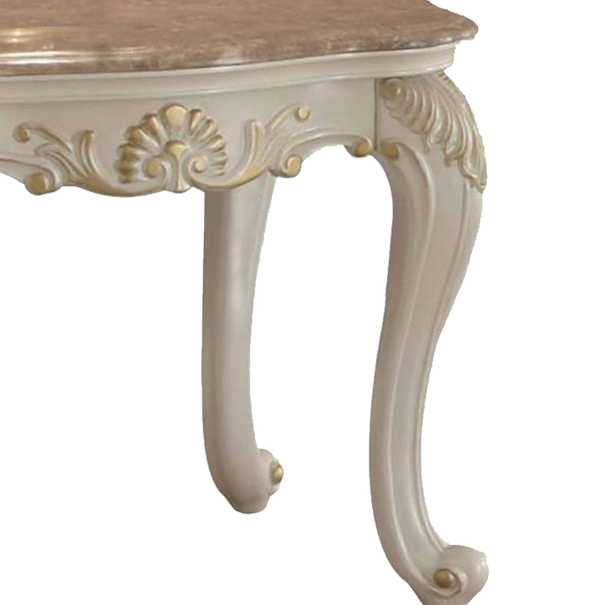Alt View 3. Manhattan Lane - Wooden End Table With Marble Top - White and Gold.