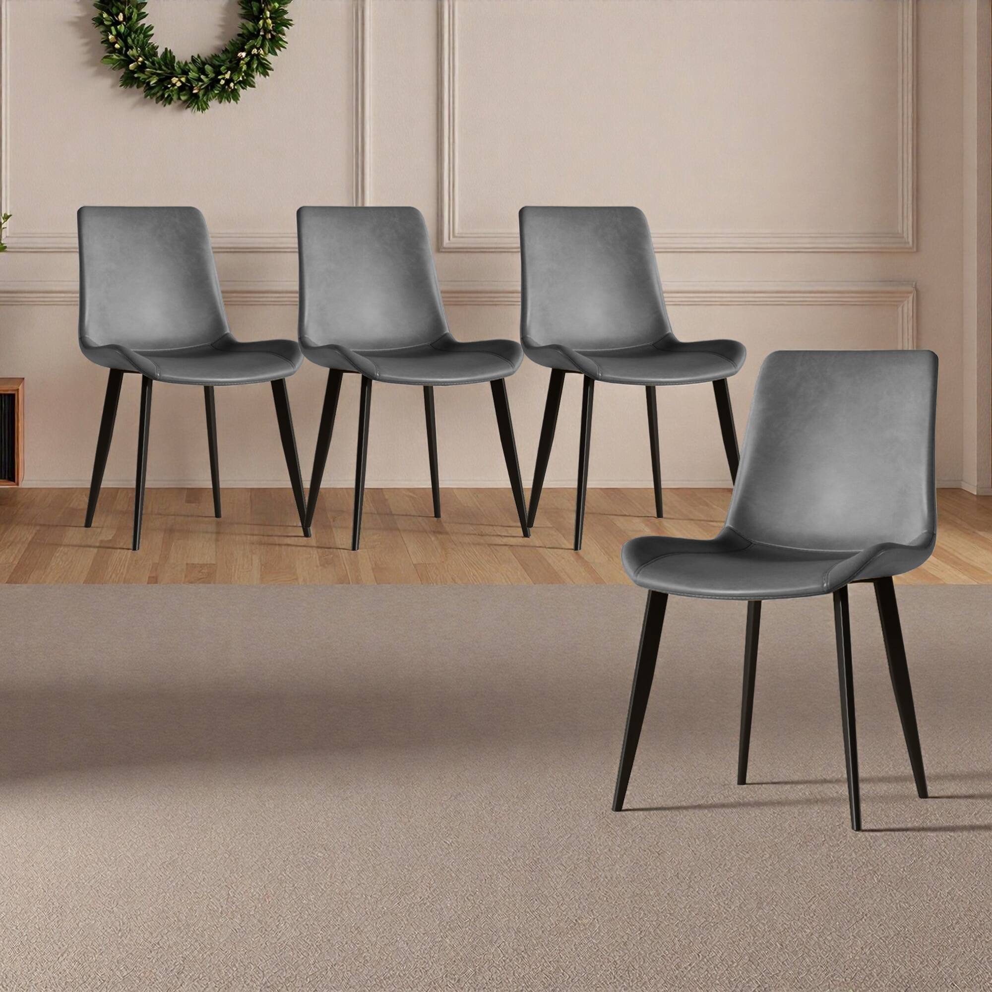Front. GOODSILO - Modern Dining Chair with PU Leather Upholstery and Metal Frame for Kitchen and Dining Room, Set of 4 - Grey.