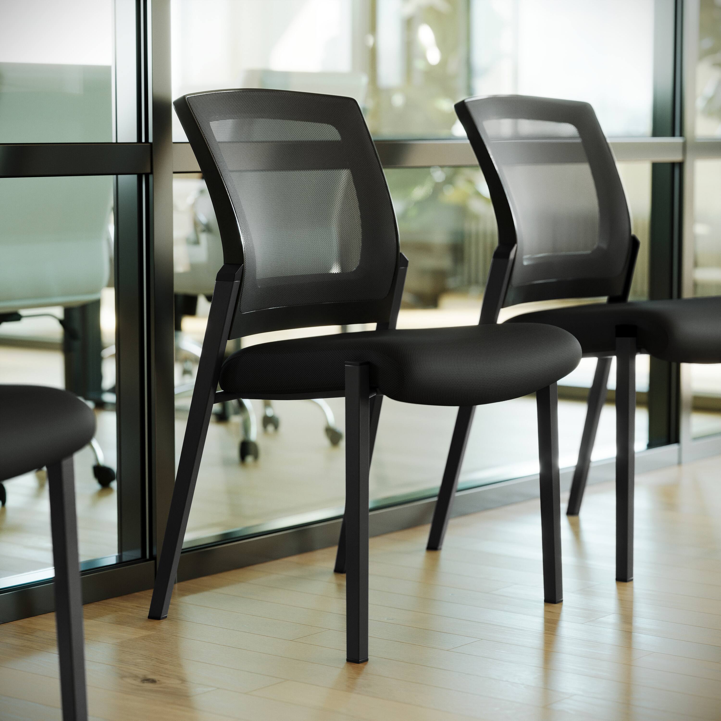 Alt View 1. Emma + Oliver - Commercial Armless Stackable Side Chair with Mesh Seat and Powder Coated Steel Frame - Black.