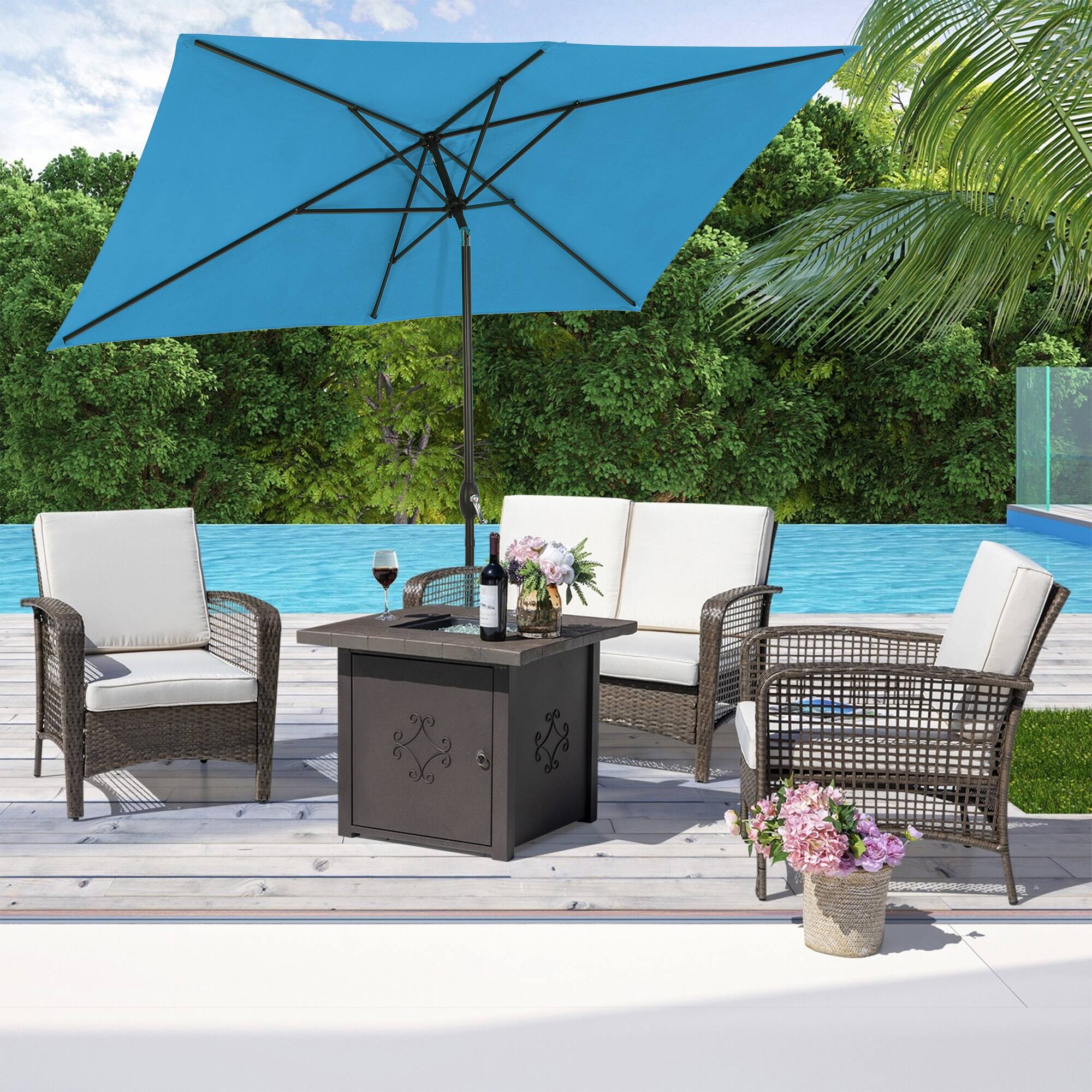 Angle. Mondawe - 10' x 6'5ft Patio Umbrella Rectangular Market Umbrella with Push Button Tilt & Crank - Light Blue.