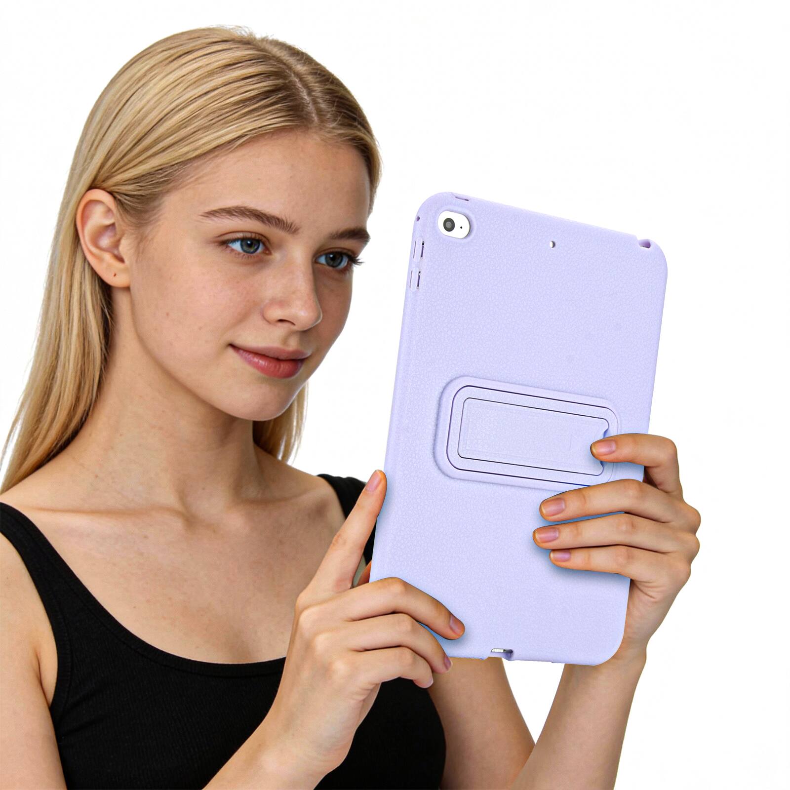 Alt View 2. Dteck - Shockproof Case for Apple iPad mini (5th Generation) 2019, Slim Leather Texture Protective Cover with Folding Kickstand - Purple.