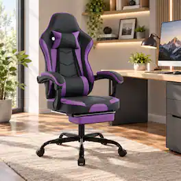 Anysun - Gaming Chair – Ergonomic Computer Chair with Footrest & Massage Lumbar Support, Height Adjustable Swivel, 300 lb Max - Purple+Black