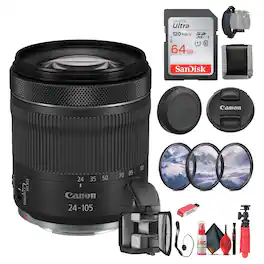 Canon - RF 24-105mm f/4-7.1 IS STM Lens (4111C002) + 64GB Memory Card - Bundle (International Version)