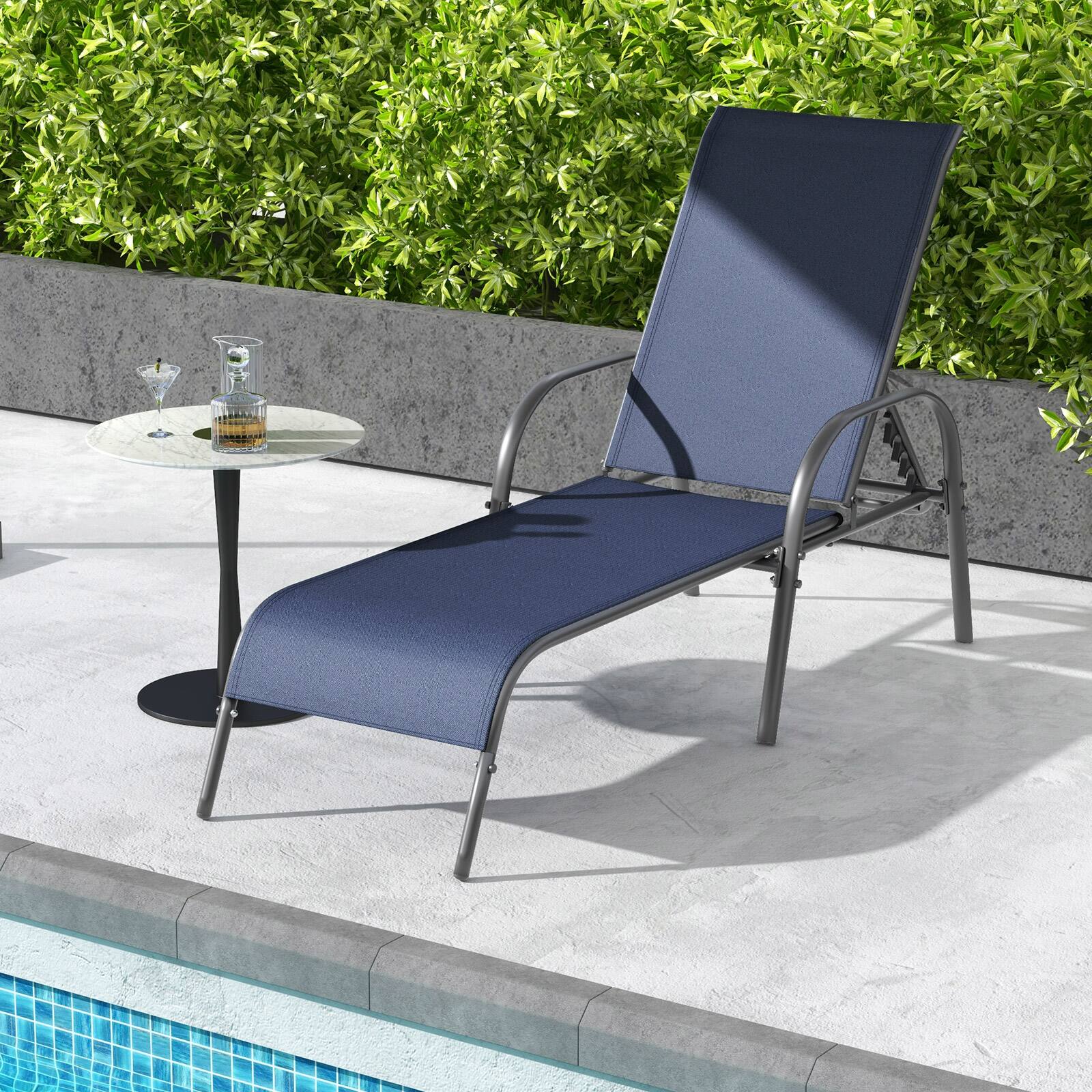 Alt View 7. Gymax - Gymax 2 PCS Lounge Chair Chaise Adjustable Reclining Armrest Patio Navy - Blue.
