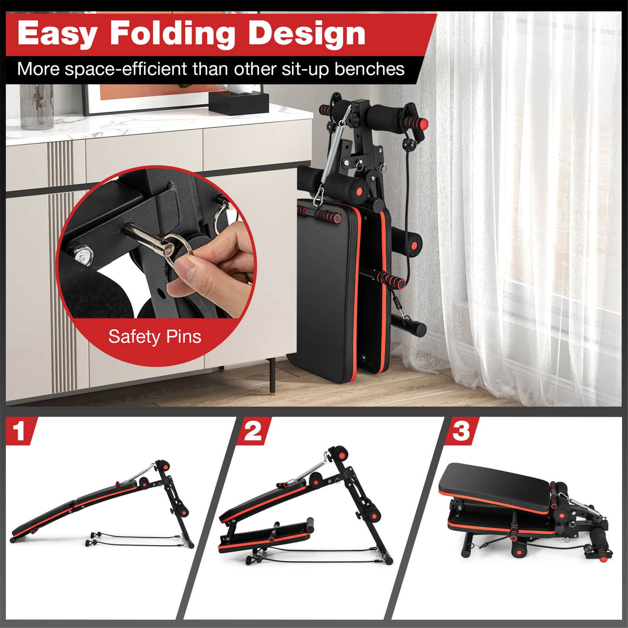 Easy Folding Design: More space-efficient than other sit-up benches.