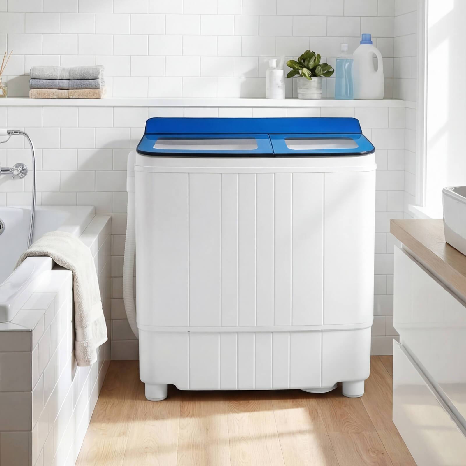 Alt View 3. Costway - Costway 18 lbs Mini Laundry Machine with 11 LBS Washer&7 LBS Spinner Combo, Twin Tub Washer - Blue & White.