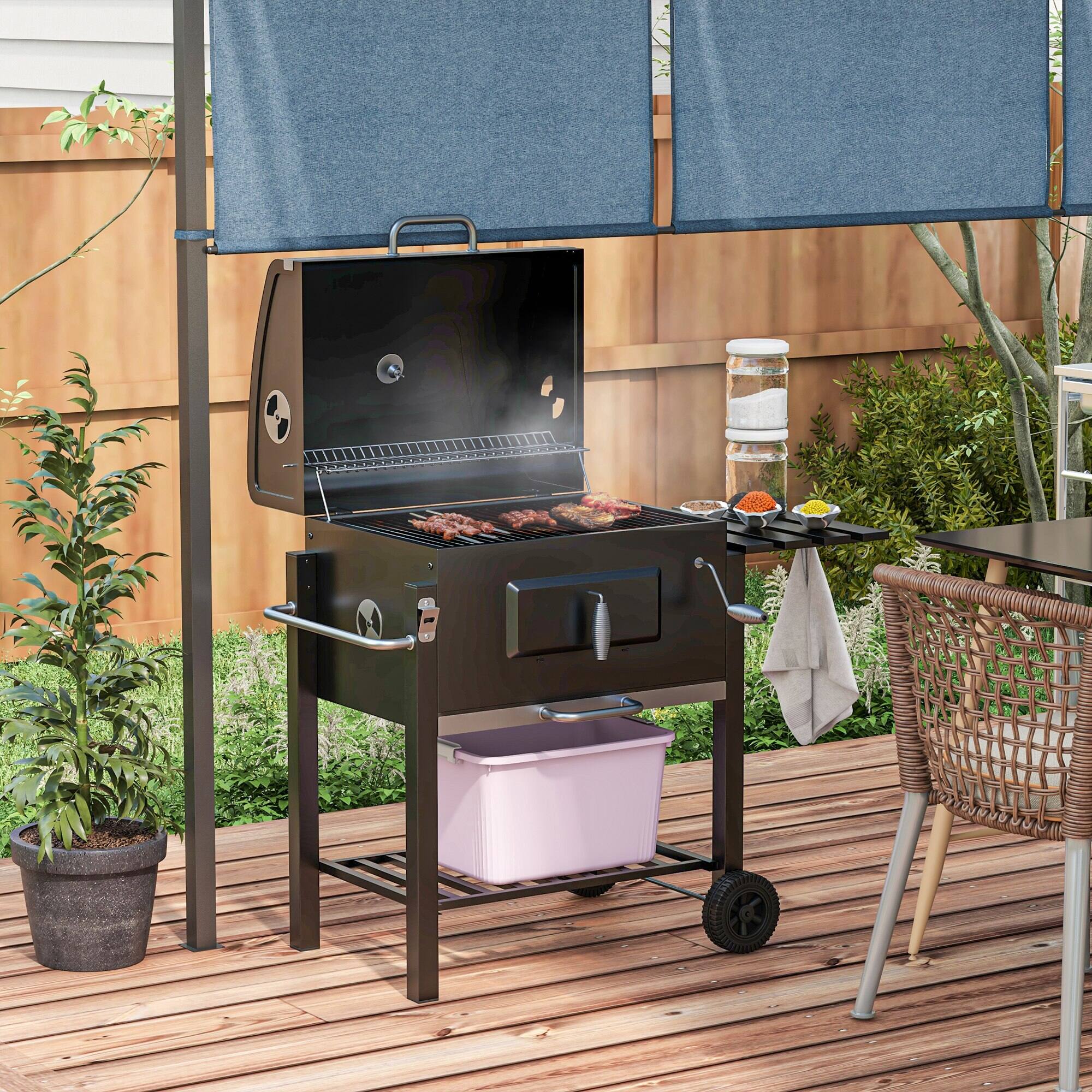 Alt View 1. Outsunny - Charcoal BBQ Grill, Outdoor Portable Cooker for Camping or Backyard Picnic with Side Table - Black.