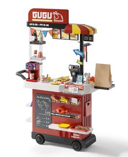 Sugift - 82-Piece Kids Play Kitchen Set Fried Chicken Shop w/ Steam, Water Circulation Sink, and Color-Changing Food for Ages 3+ - Red