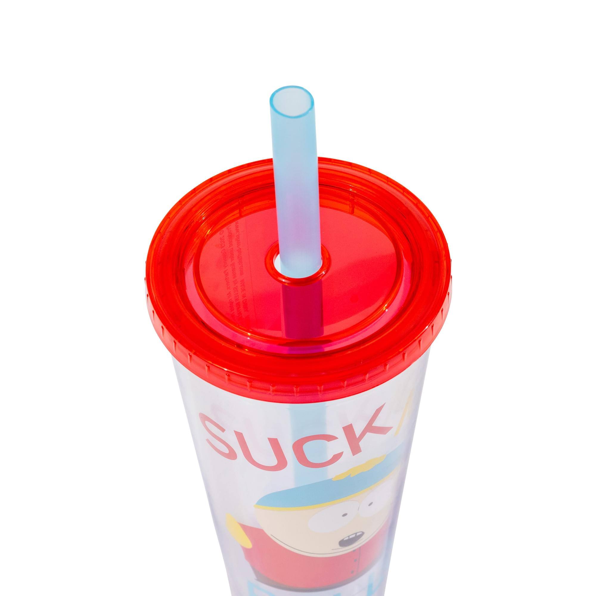 Alt View 1. Silver Buffalo - South Park Cartman "Suck My Balls" 24-Ounce Carnival Cup With Lid and Straw - Clear.