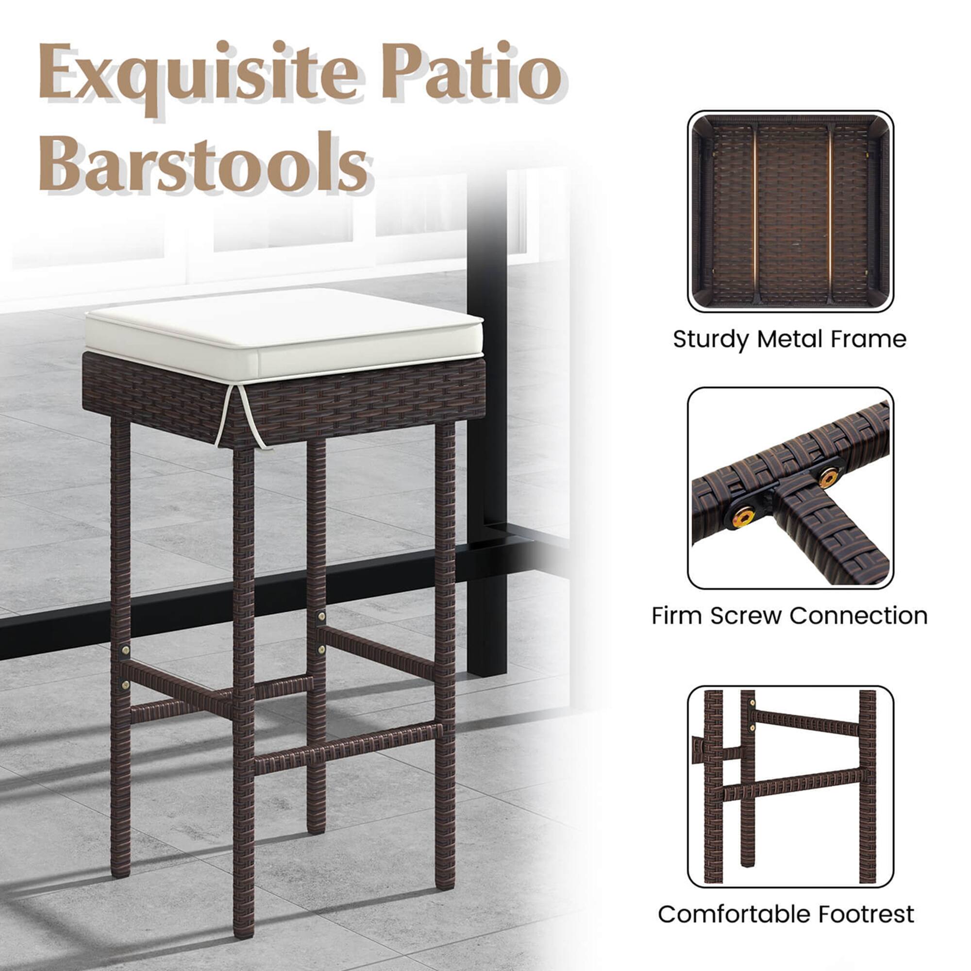 Exquisite Patio Barstools

- Sturdy Metal Frame
- Firm Screw Connection
- Comfortable Footrest