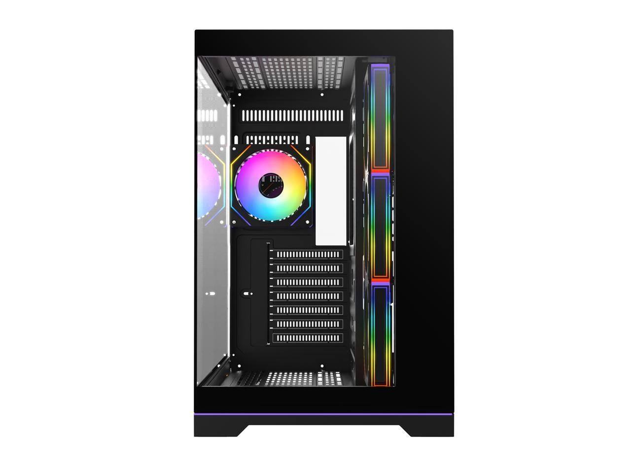 Back. DIYPC - DIYPC ARGB-DC200-BK Black ATX Case w/ Tempered Glass, 4 ARGB Fans & Light Strip - Black.
