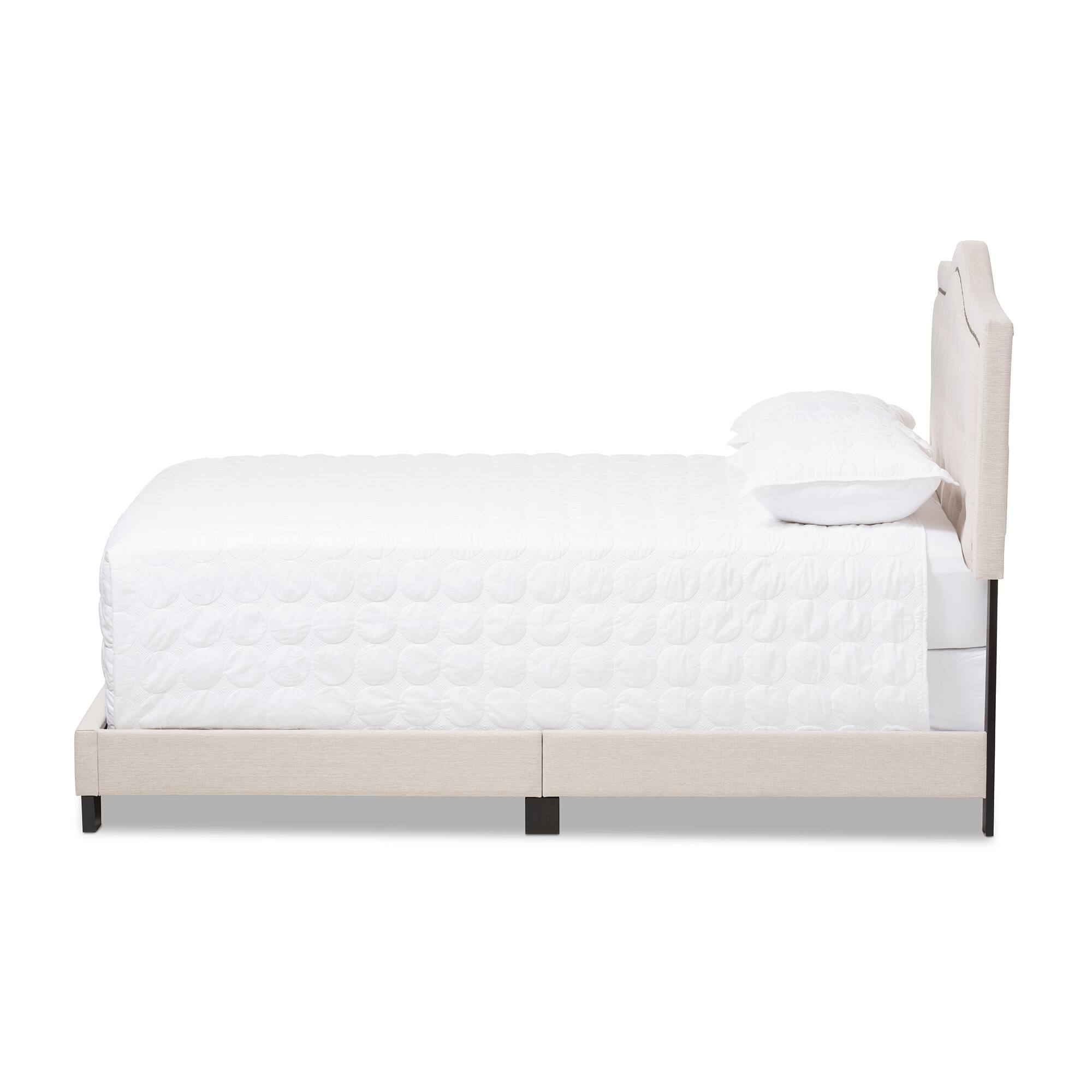 Angle. Baxton Studio - Emerson Modern and Contemporary Fabric Upholstered Full Size Bed - Light Beige.