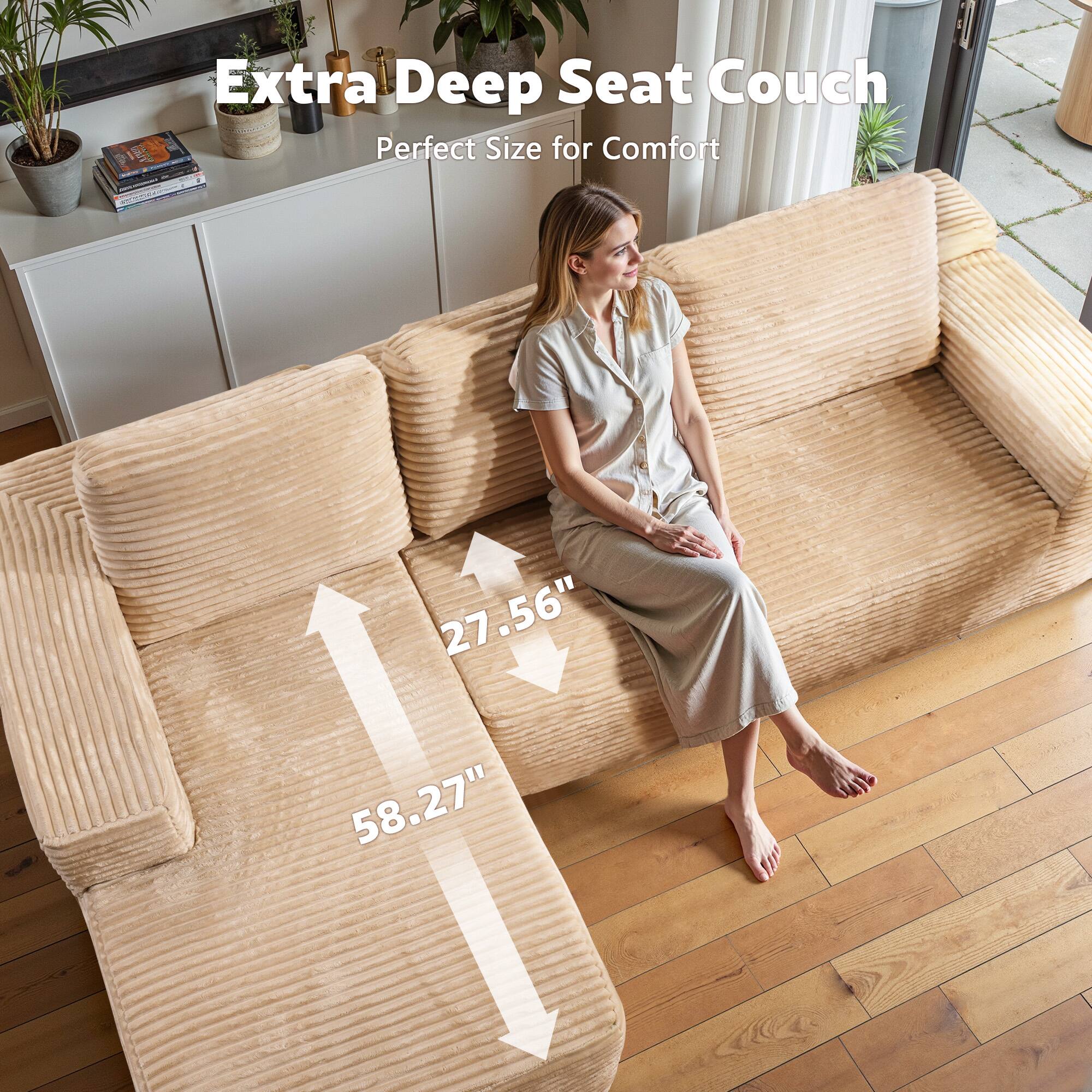 Ovios - 110" Modular Sectional Sofa, U Shaped Cloud Couch with Chaise Lounge for Living Room - Beige(K11) - Thumbnail 2