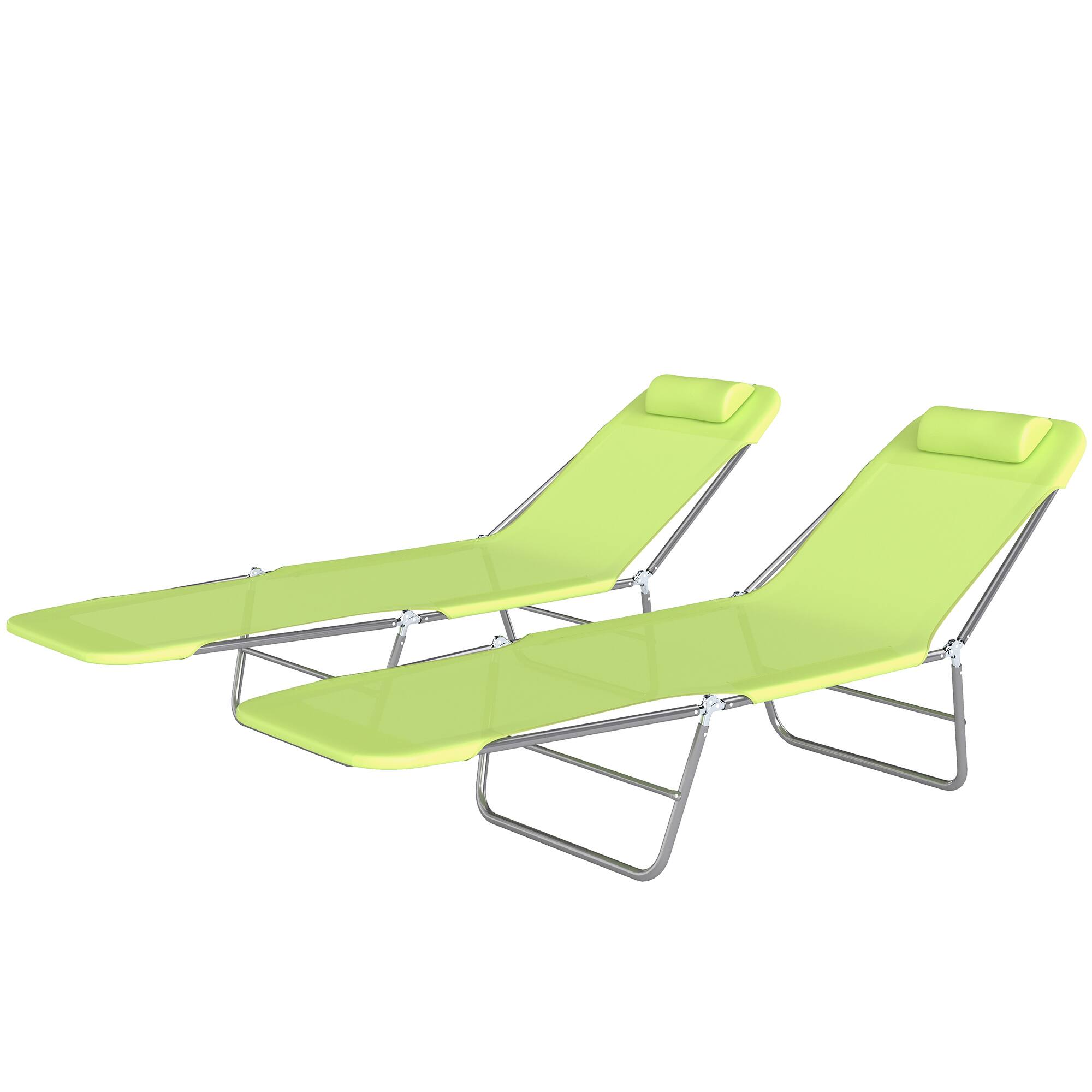 Front. Outsunny - Chaise Lounge Pool Chairs, Outdoor Sun Tanning Chairs with Pillow, Reclining Back for Beach, Yard - Green.