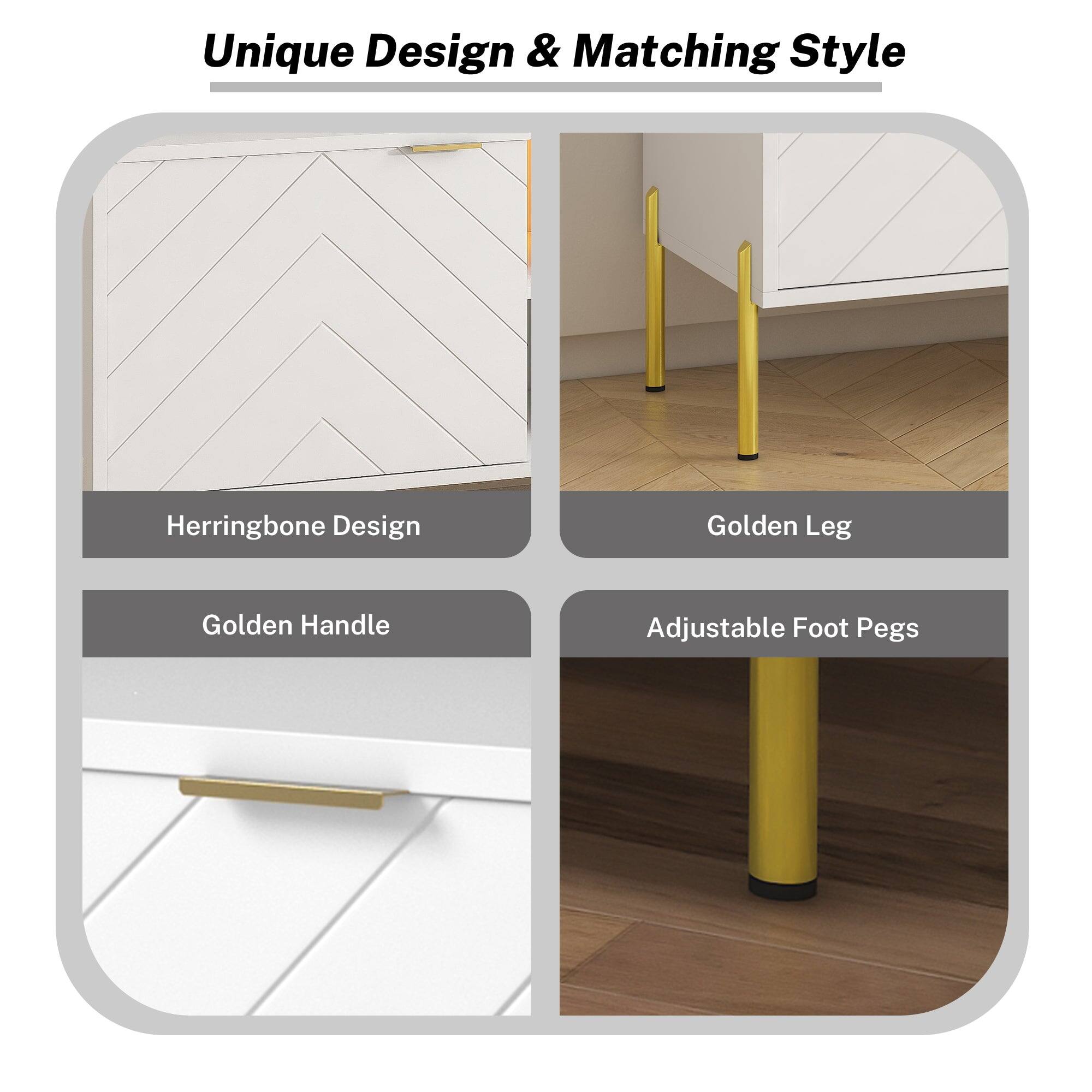 Unique Design & Matching Style

- Herringbone Design
- Golden Leg
- Golden Handle
- Adjustable Foot Pegs