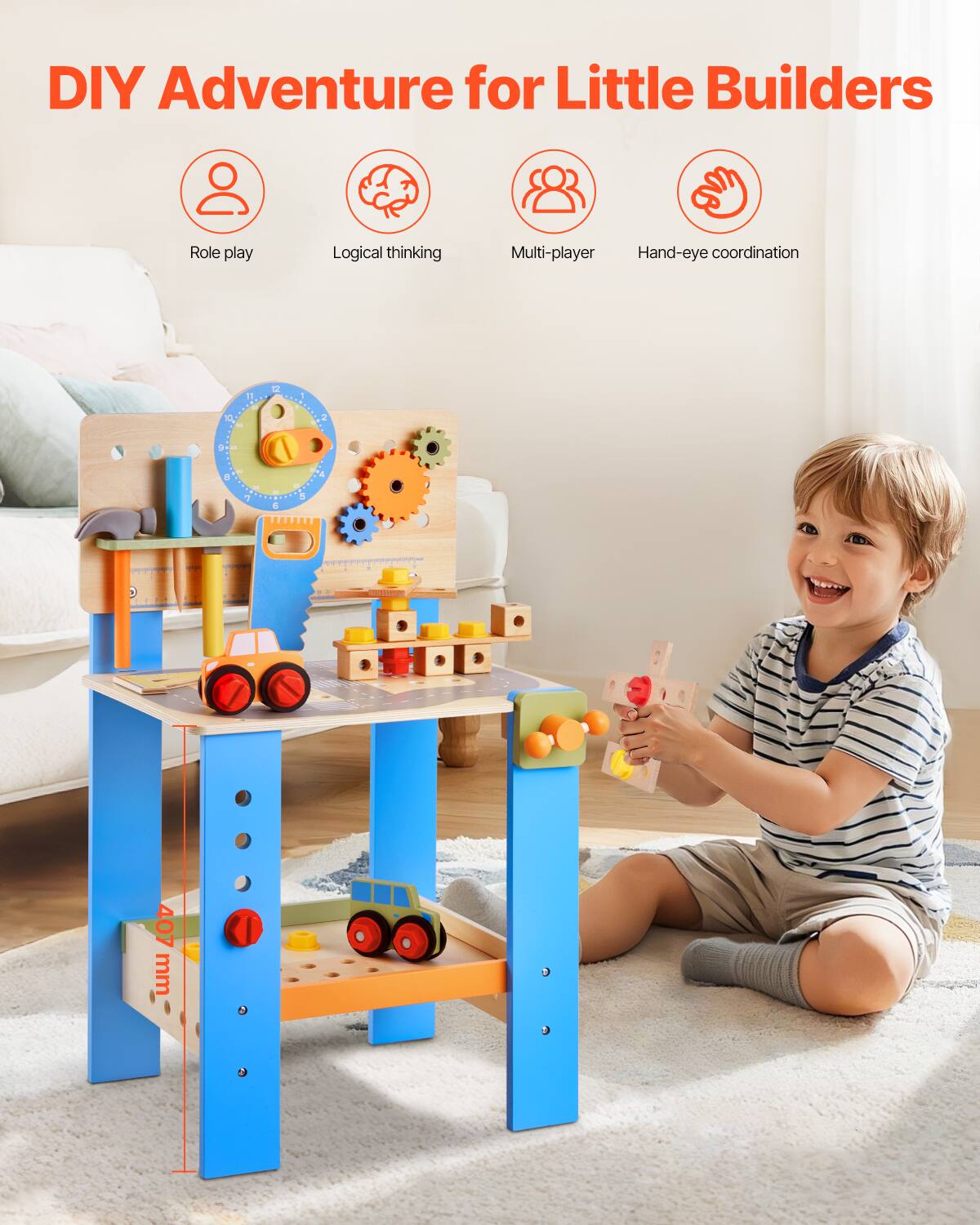 DIY Adventure for Little Builders

- Role play
- Logical thinking
- Multi-player
- Hand-eye coordination

11 12 - K 2 a 5 407 mm
