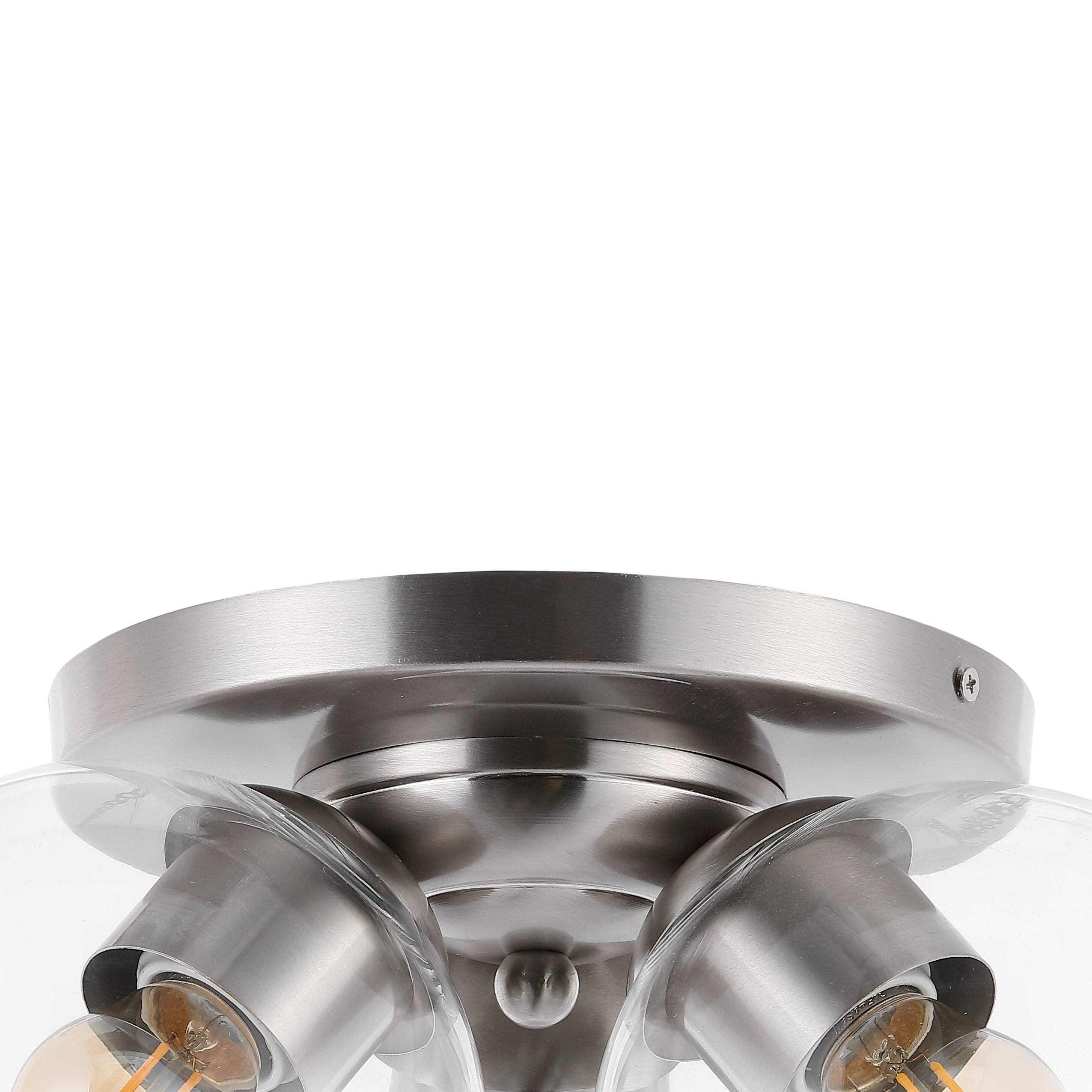 Alt View 4. Jonathan Y - Iris 11.5" 3-Light Farmhouse Rustic Iron/Glass LED Semi Flush Mount, Nickel/Clear - Nickel.