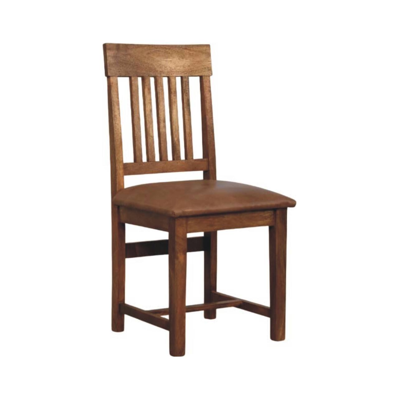 Back. Artisan Furniture - Leather Slatted Dining Chair, Brown - Brown.