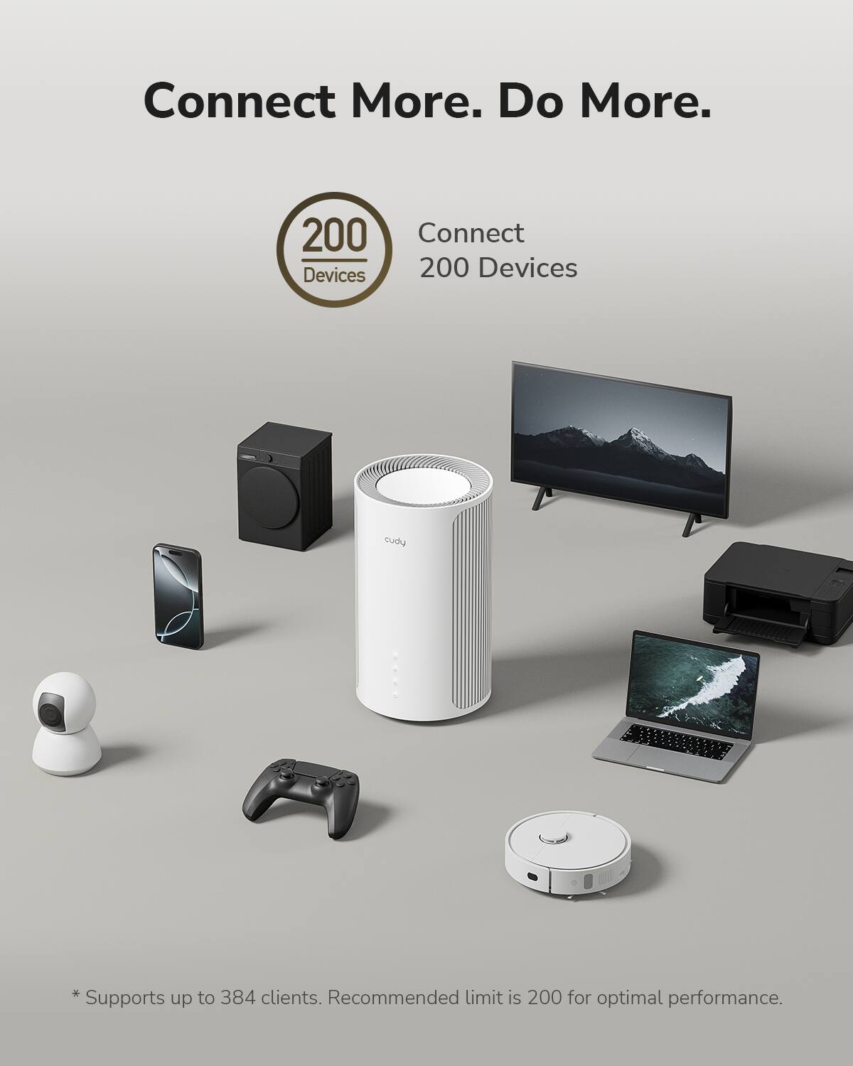 Connect More. Do More.

Connect 200 Devices

* Supports up to 384 clients. Recommended limit is 200 for optimal performance.