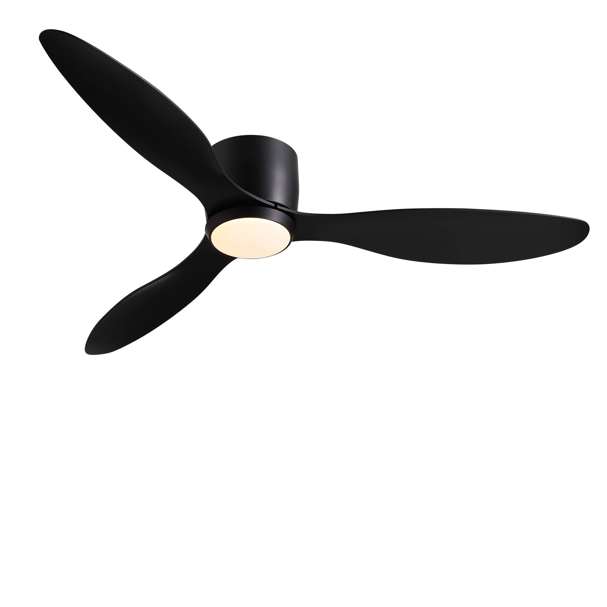Left. Siljoy - 52 Inch Black Flush Mount Ceiling Fan with Light and Remote for Bedroom Living Room Office Kitchen Patio Indoor Outdoor.