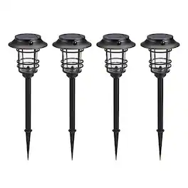 Home Zone Security - Mesh-Linkable Solar LED Traditional-Style Security Pathway Light, 300 Lumens, 4 Pack - Black