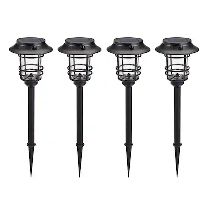 Front. Home Zone Security - Mesh-Linkable Solar LED Traditional-Style Security Pathway Light, 300 Lumens, 4 Pack - Black.