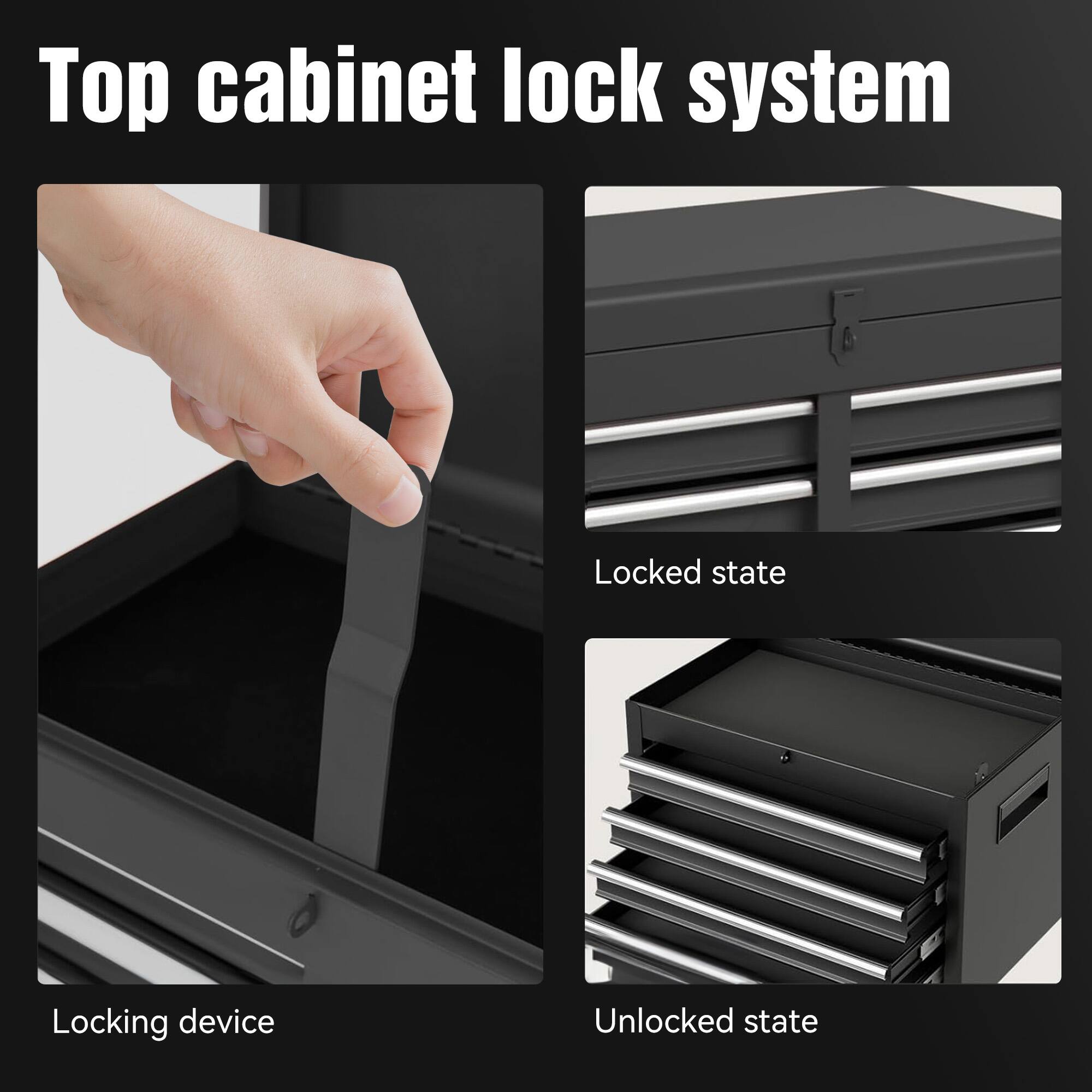 Top cabinet lock system

Locking device

Locked state

Unlocked state
