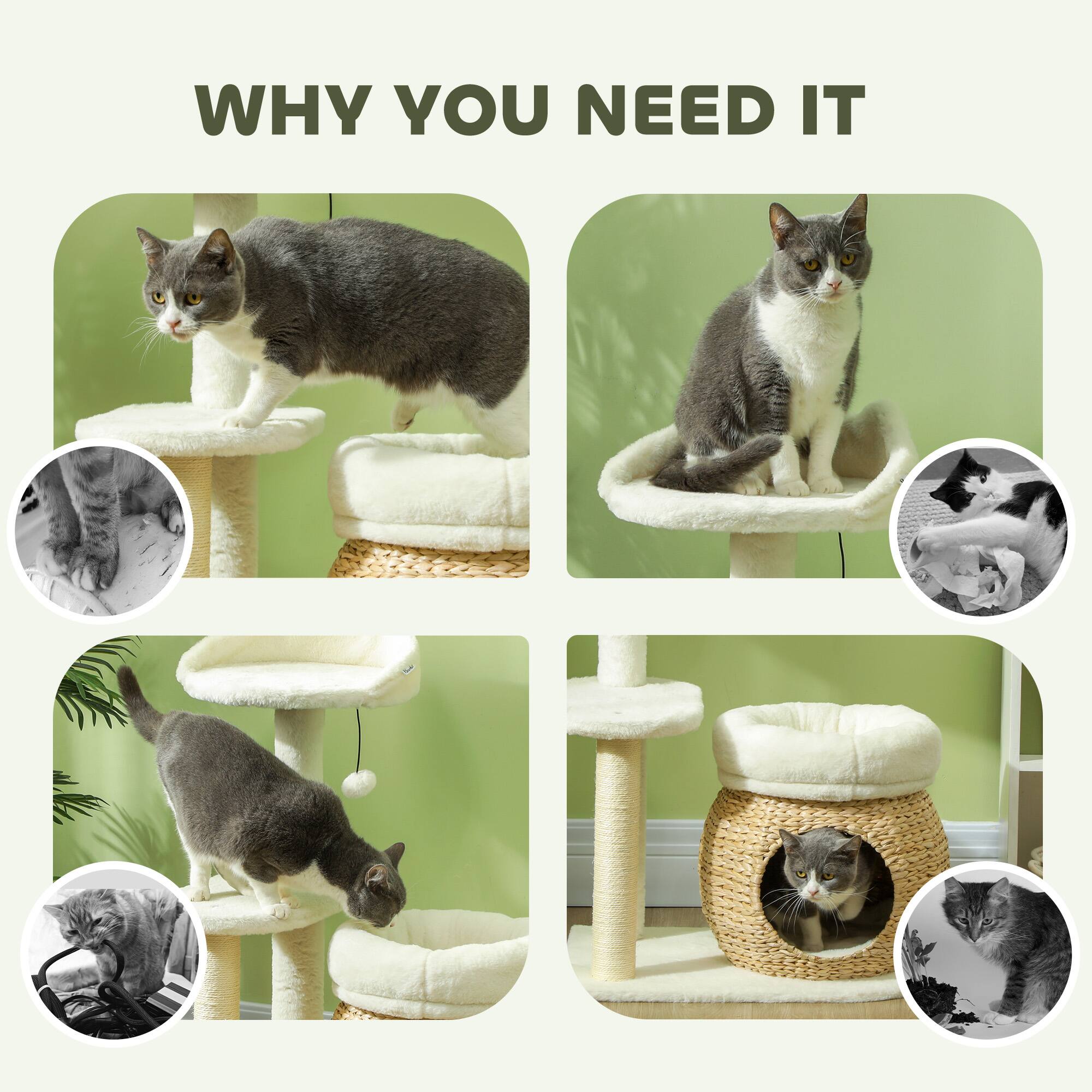 Alt View 2. Pawhut - 31" Cat Tree Tower for Indoor Cats, with Sisal Scratching Posts, Condo, Beds, Platform, Toy Ball, Activity Center - Cream White.