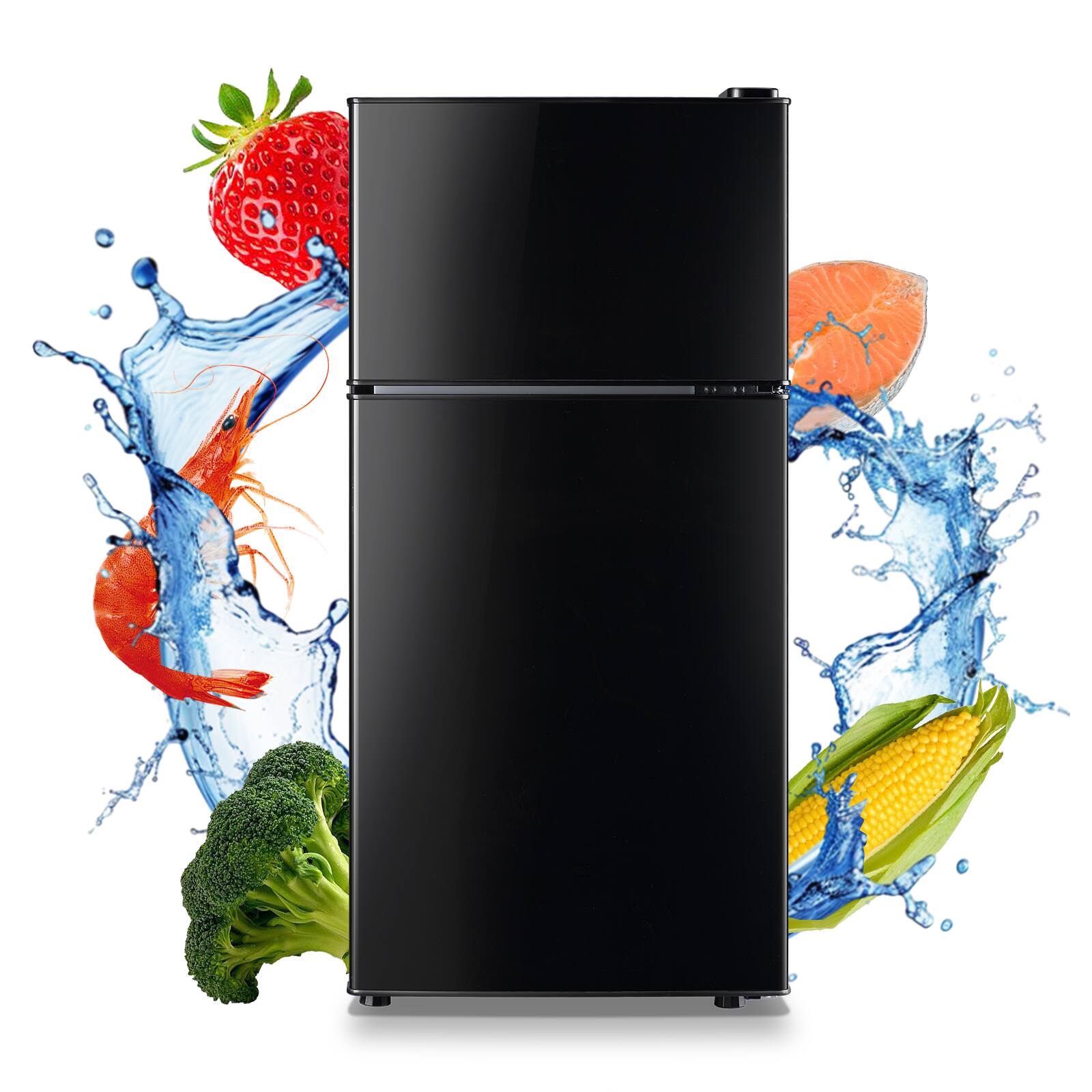 Front. Tacool - Compact 60L Small Refrigerator with Separate Freezer, Mini 2.2 Cu.Ft Fridge, Adjustable Temperature Control for Home - BLACK.