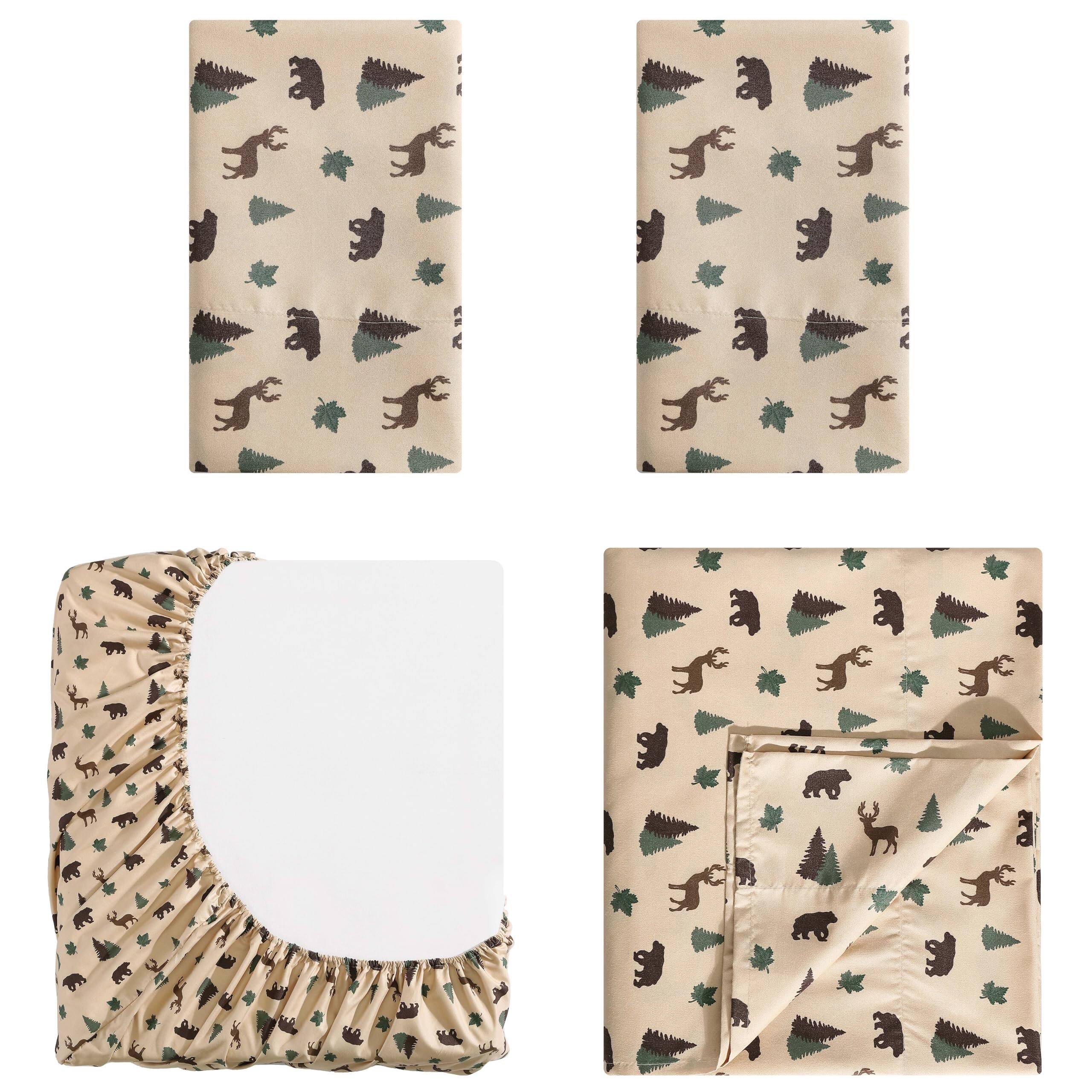 Alt View 4. Skar Audio - Cozy Cabin 4-piece Full Microfiber Bedding Sheet Set With Deep Pockets Rustic Patchwork Plaid Deer Tan - Wilderness Bears Twin.