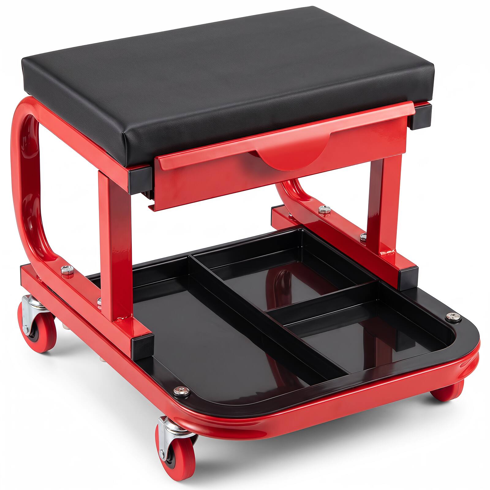 Alt View 9. Costway - Costway Mechanic Rolling Stool with Tool Trays & Magnetic Drawer, Padded Cushion, 4 Wheels - Black and Red.