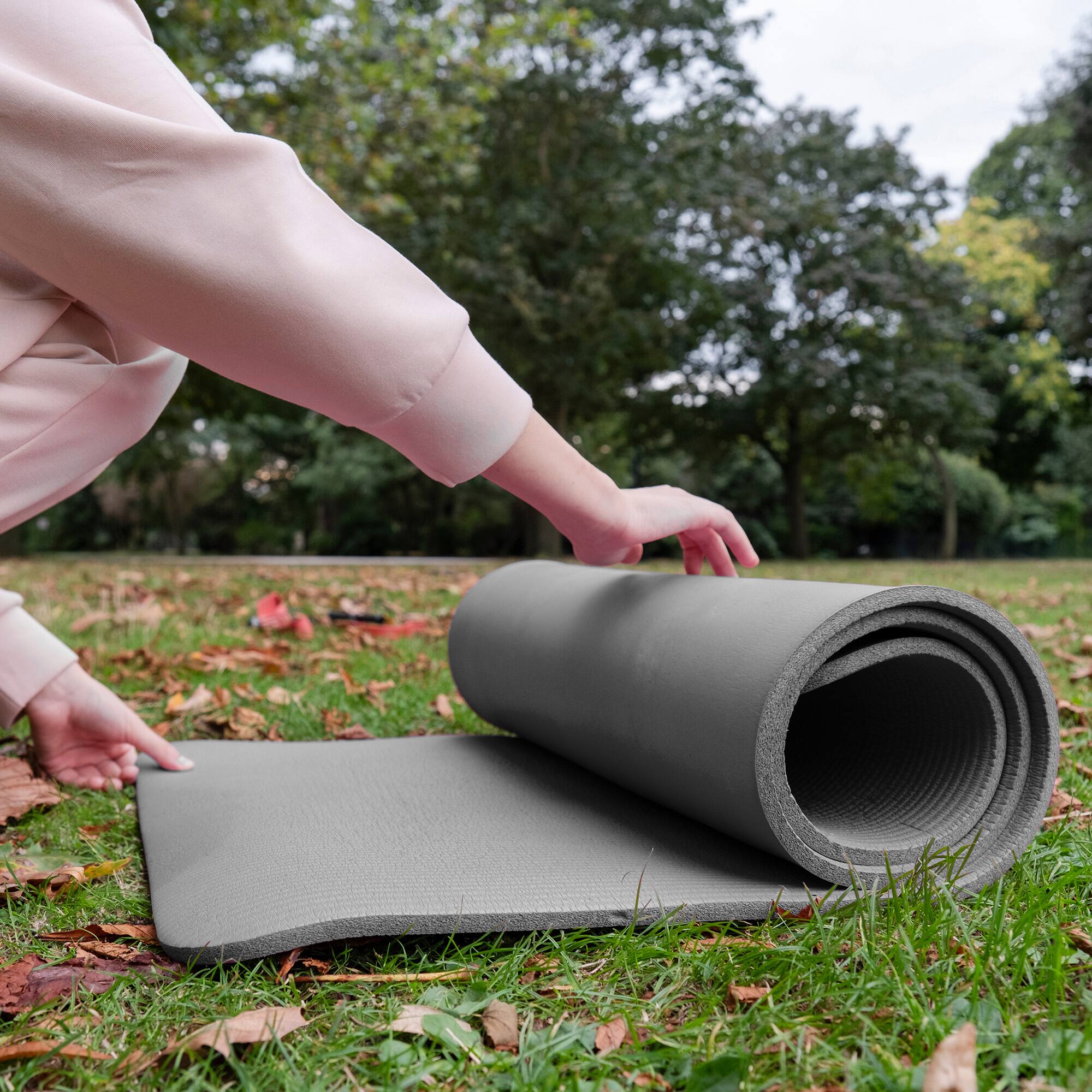 Alt View 4. BalanceFrom Fitness - BalanceFrom GoCloud 1" Extra Thick Exercise Yoga Mat with Carrying Strap, Gray - Gray.