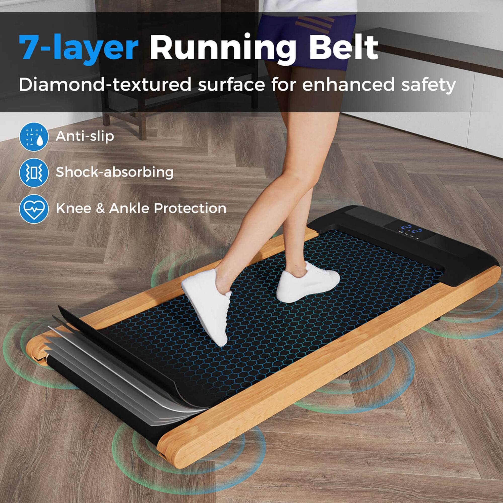 7-layer Running Belt
Diamond-textured surface for enhanced safety
Anti-slip
Shock-absorbing
Knee & Ankle Protection