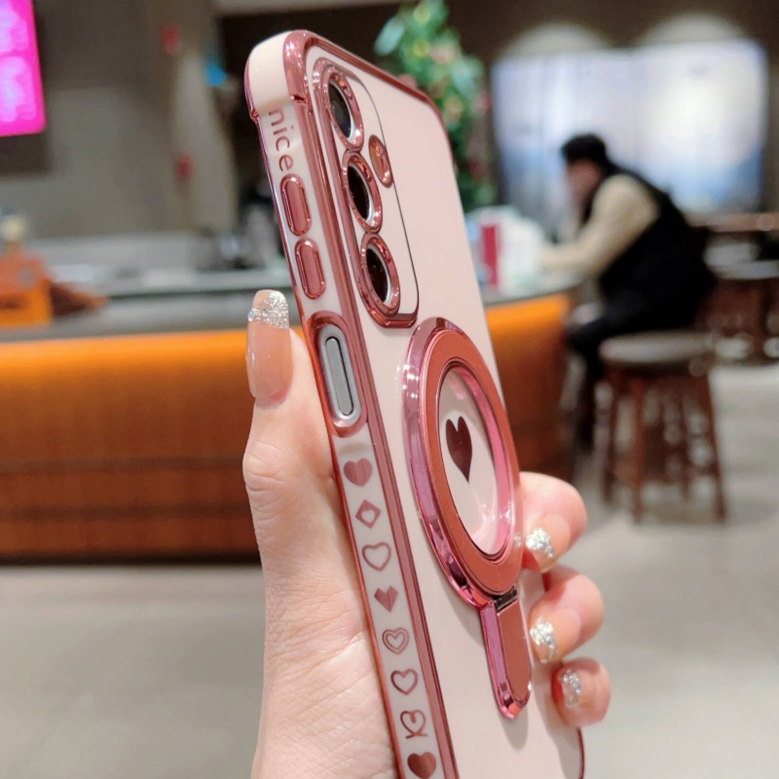 Alt View 1. UUCOVER - Magnetic Ring Kickstand Case for Samsung Galaxy A16 5G/4G Compatible with MagSafe, Electroplated Heart Pattern TPU Cover - Rose.