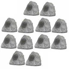 Front. Theater Solutions by Goldwood - 12R4G Outdoor Rock 12 Piece Speaker Set for Deck Pool Spa Patio Garden - Granite Gray.
