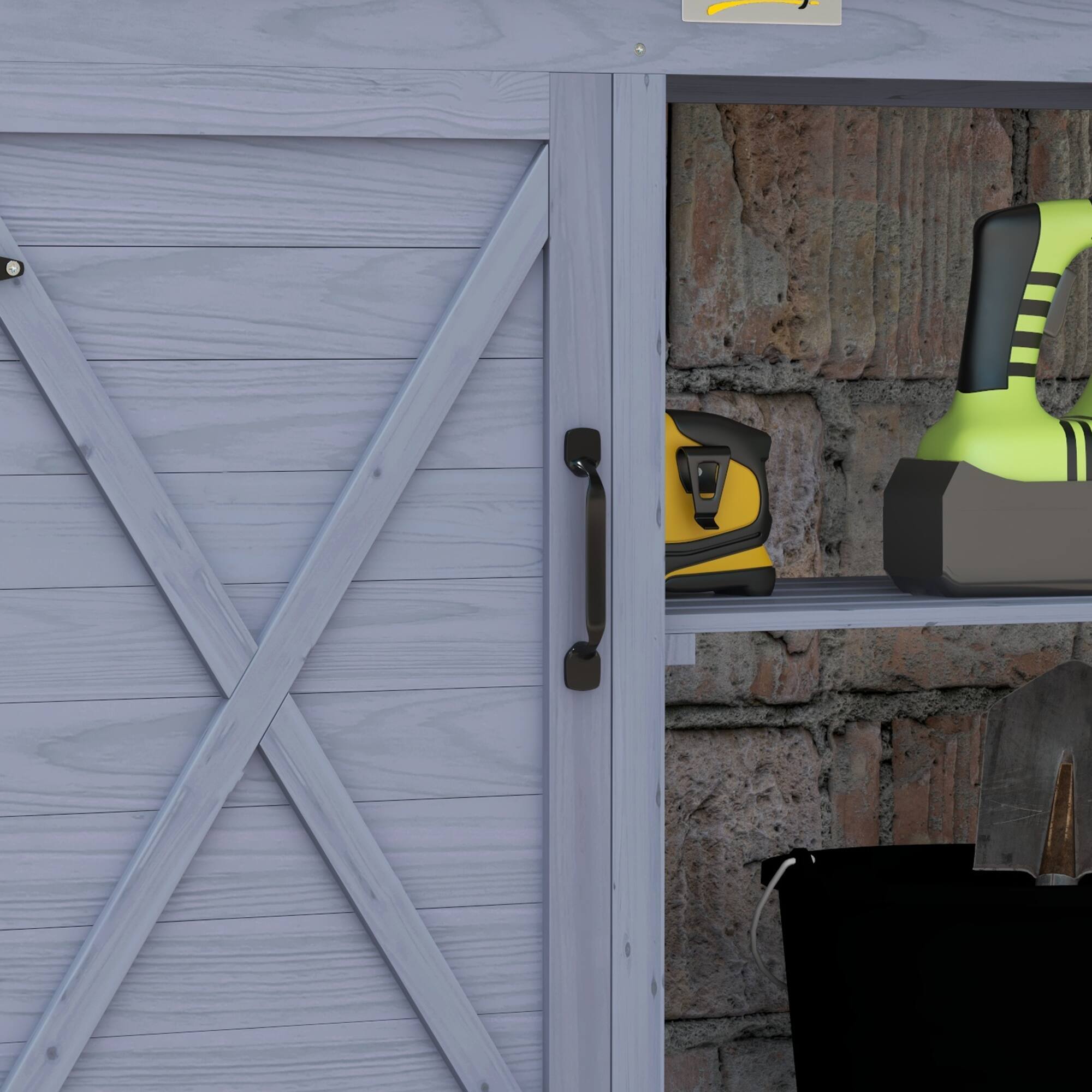 Alt View 7. Outsunny - Outdoor Wooden Potting Bench Table, Garden Workstation with Storage Cabinet, Storage Shelves for Backyard, Patio - Gray.