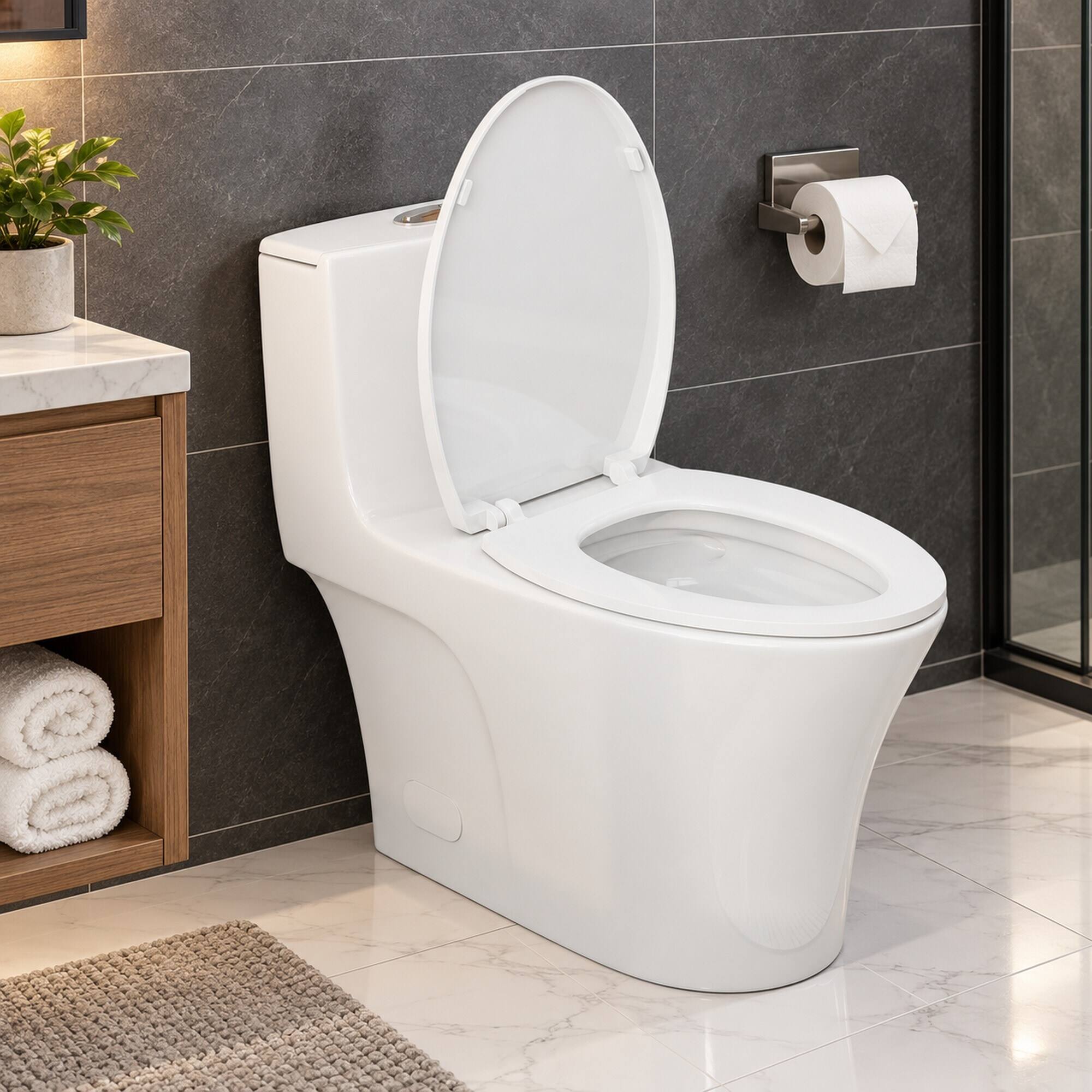 RYHNUYNE One Piece Toilet, Dual Flush Elongated Comfort Height Soft ...
